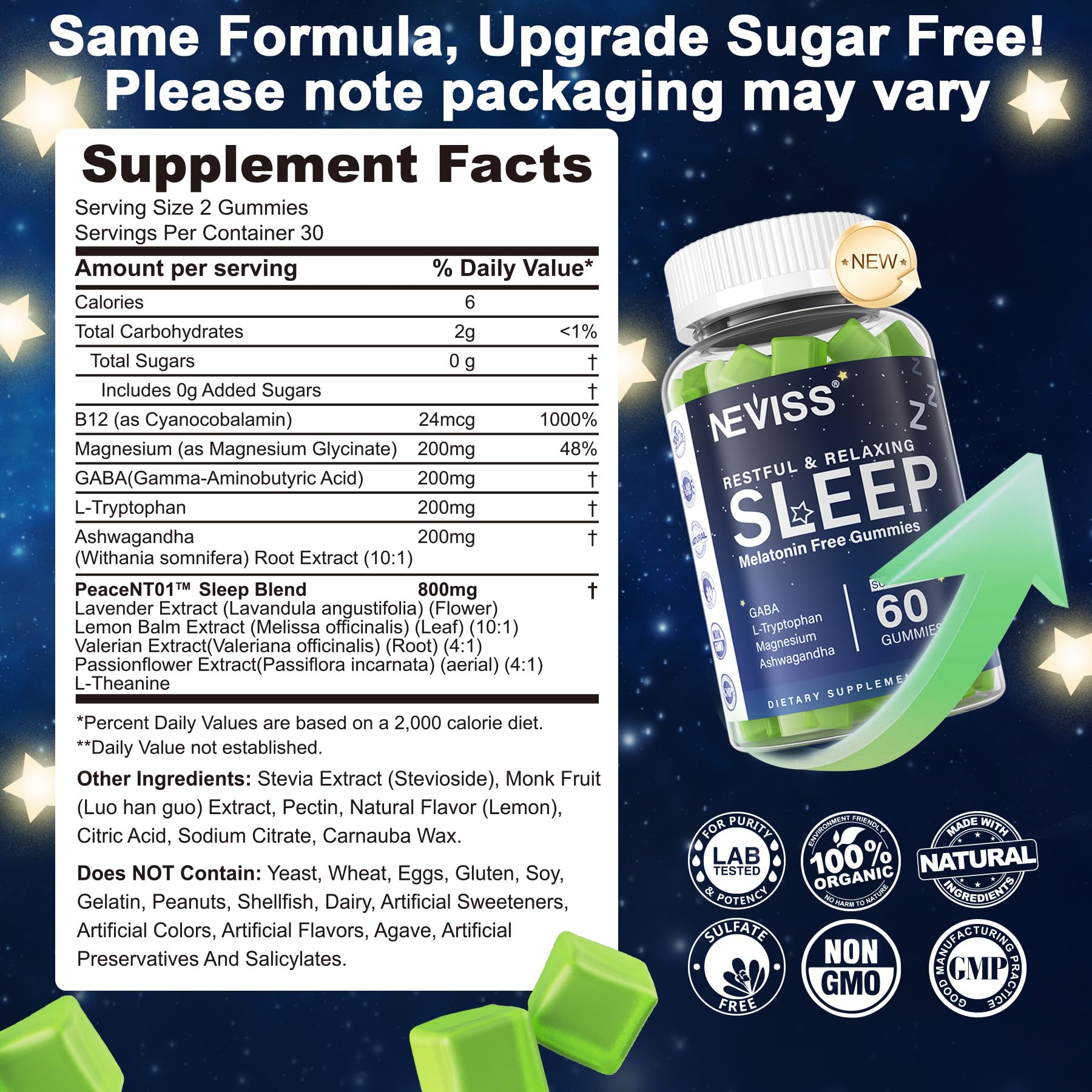 NEVISS Sleep Gummies No Melatonin gummies close-up