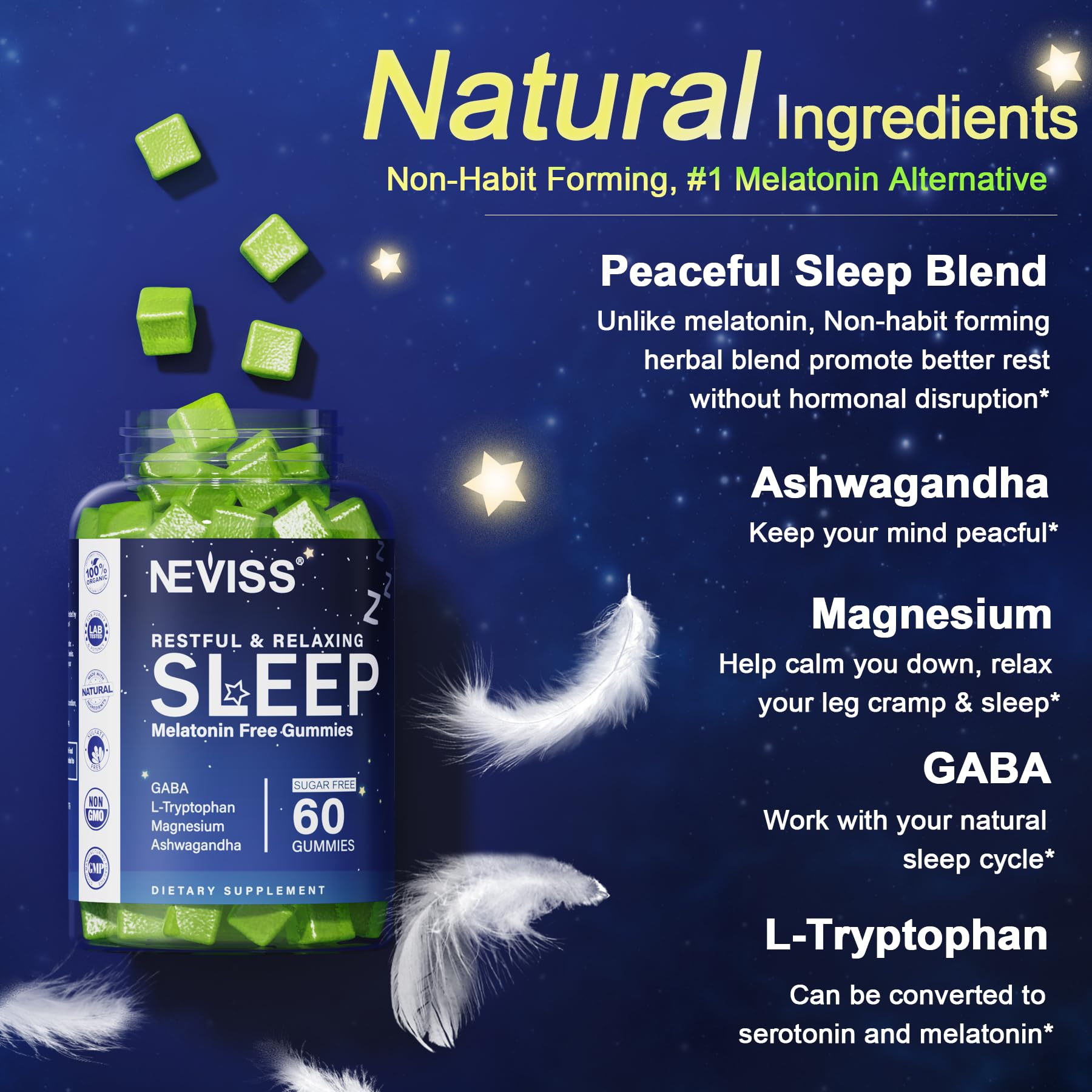 NEVISS Sleep Gummies No Melatonin Meyer Lemon flavour