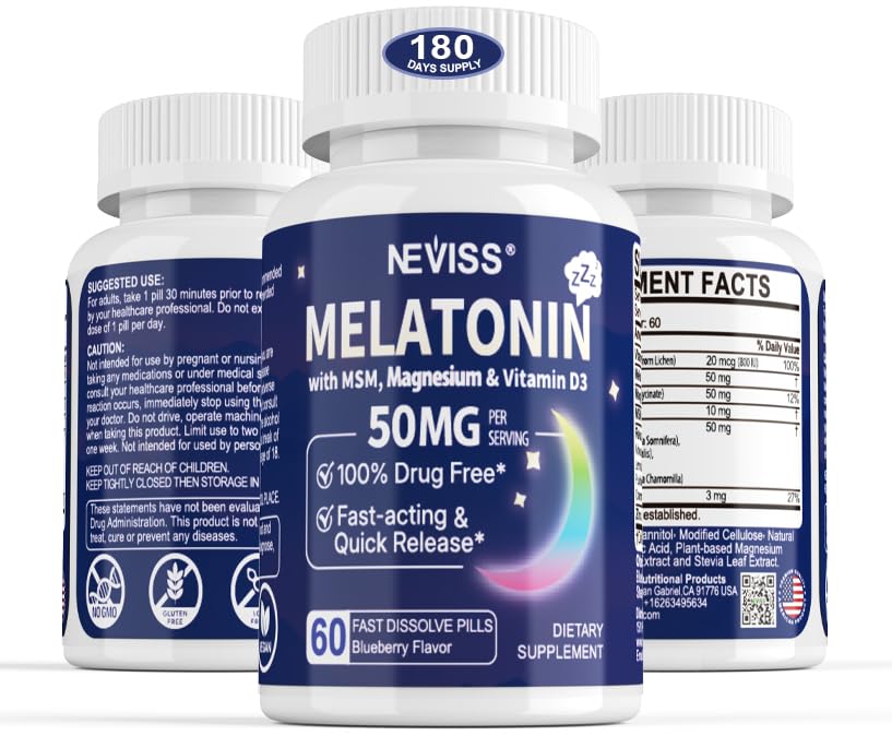 NEVISS Sleep Supplement 50mg Melatonin 9-in-1 Formula front view