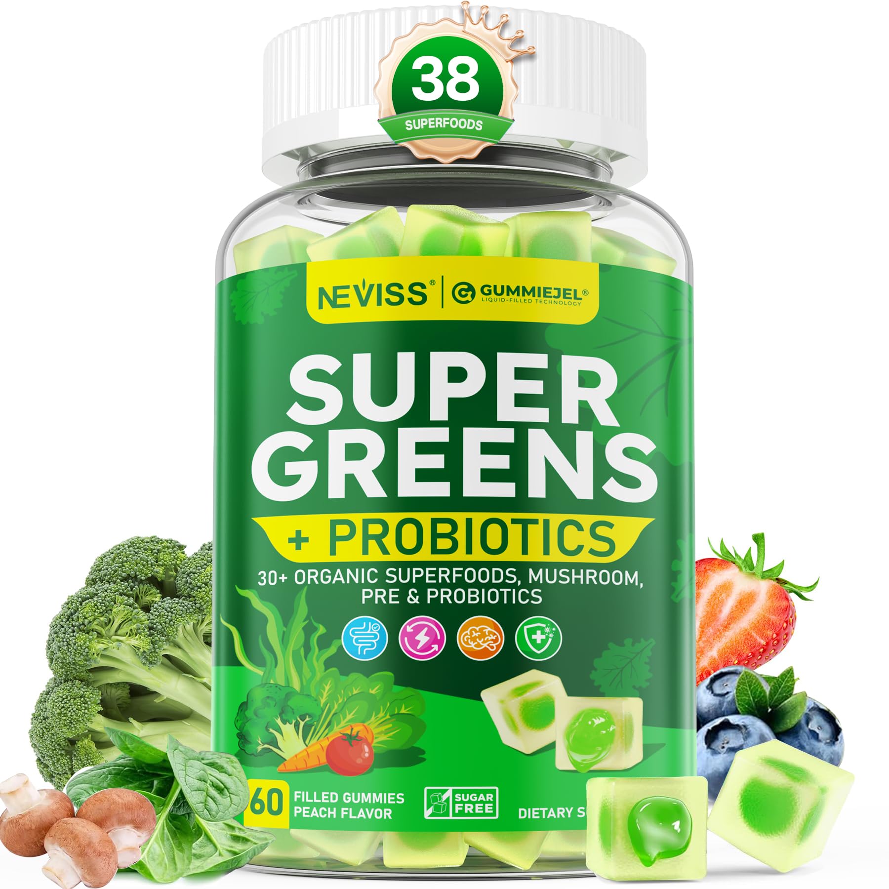 NEVISS Spirulina Gummies front view packaging