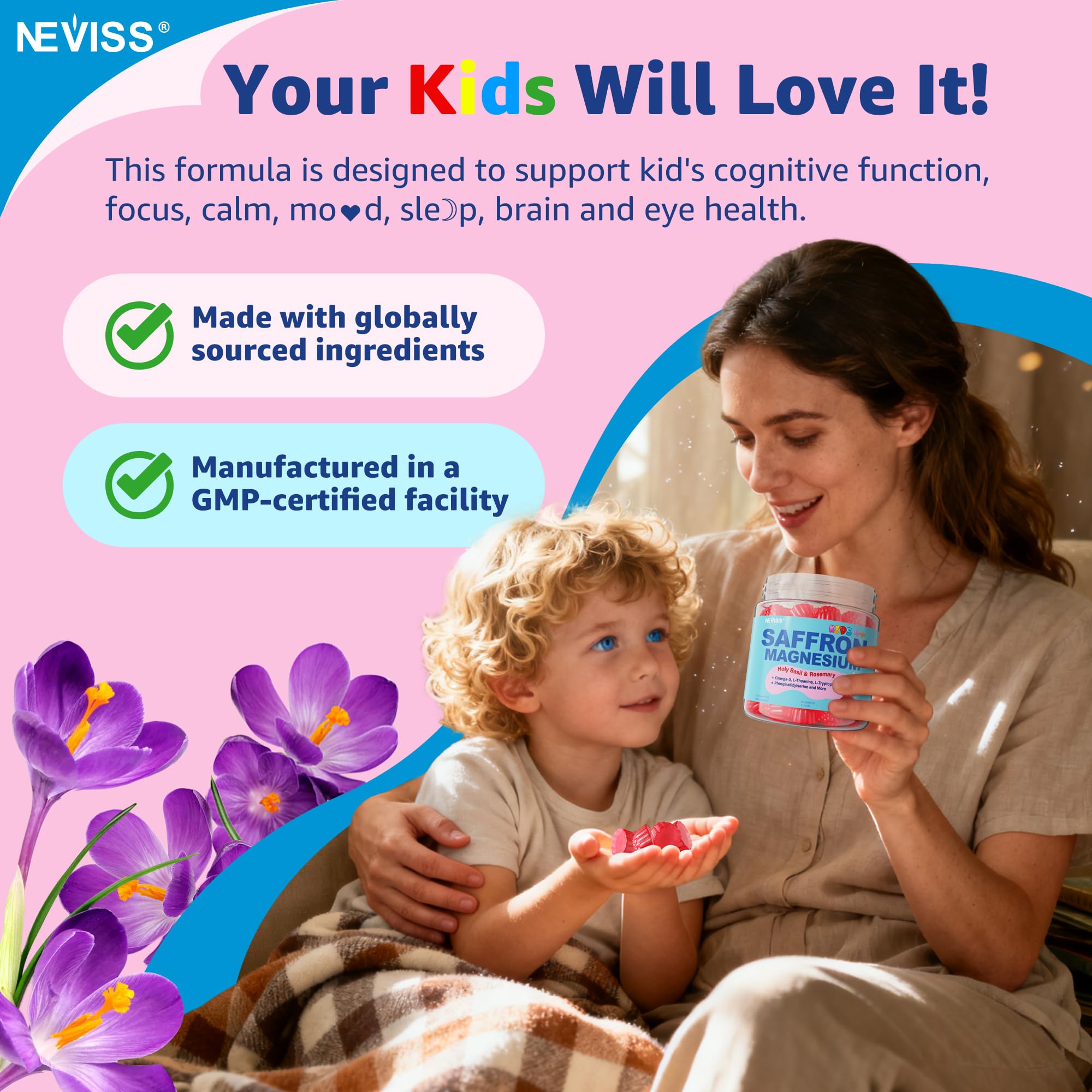 NEVISS Super Negin Saffron Gummies in a child's lunchbox