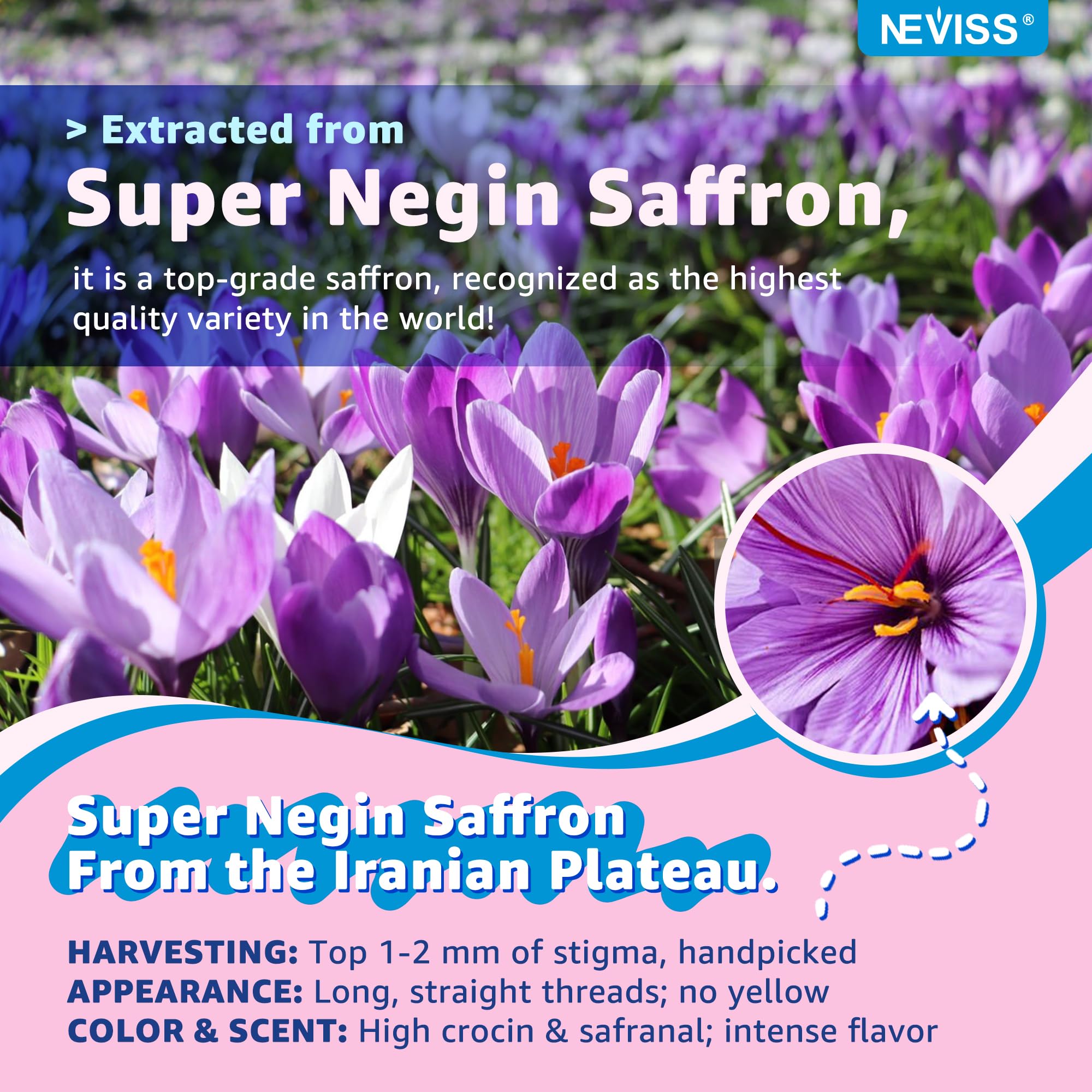 NEVISS Super Negin Saffron Gummies with ingredients list