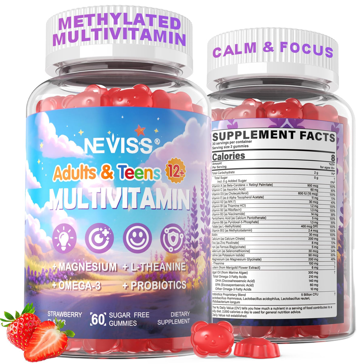 NEVISS Teen Multivitamin Gummies front view with strawberry flavour