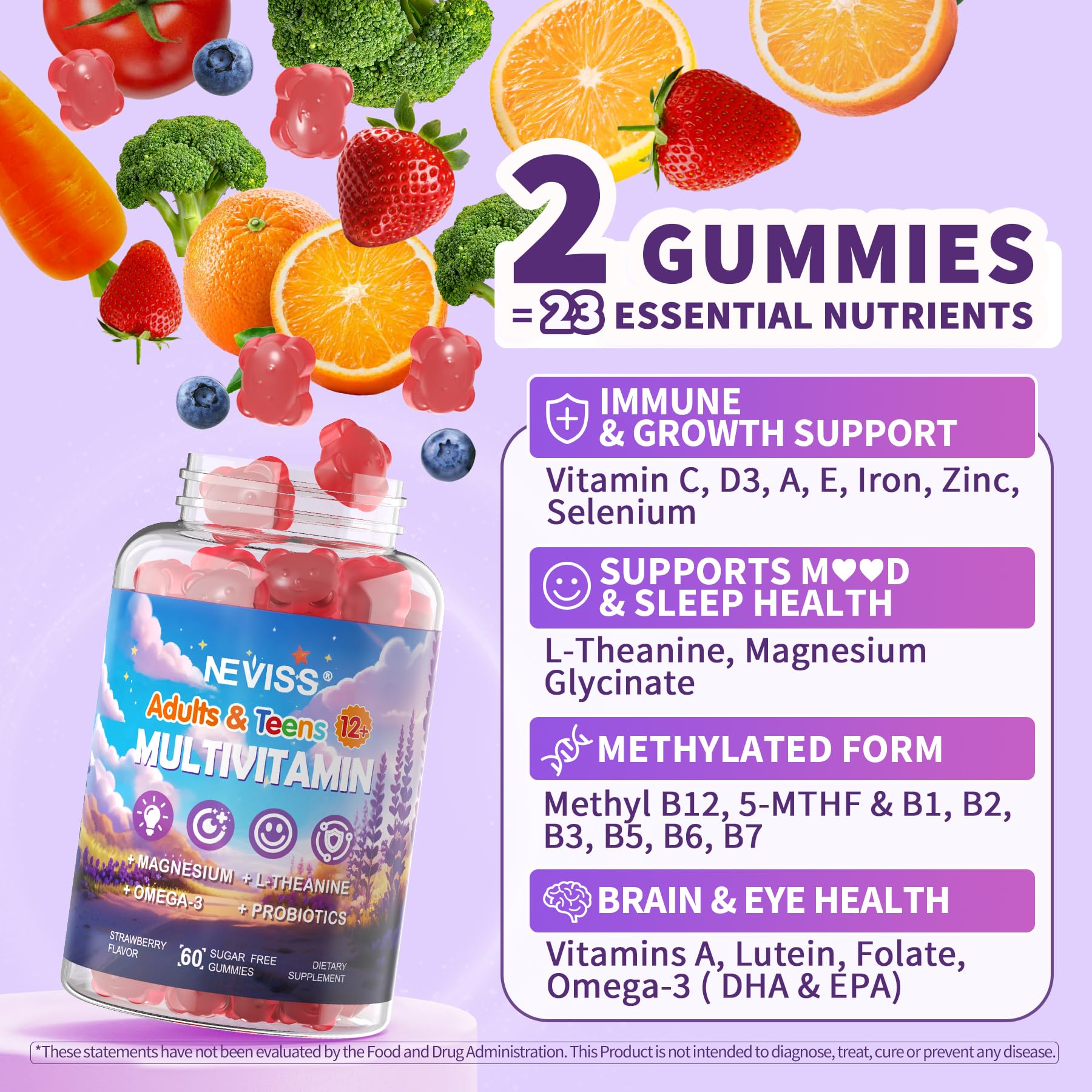 NEVISS Teen Multivitamin Gummies opened bottle showing gummies
