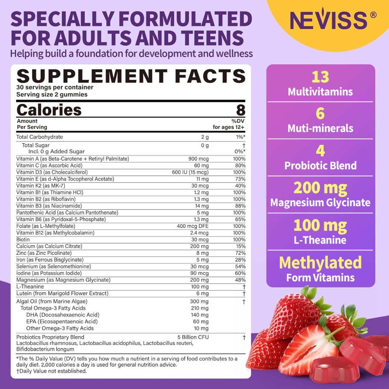 NEVISS Teen Multivitamin Gummies packaging side view