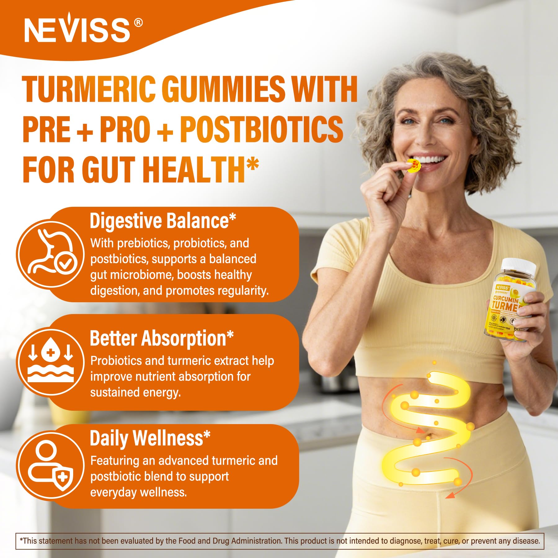 NEVISS Turmeric Gummies 500mg close-up of gummies