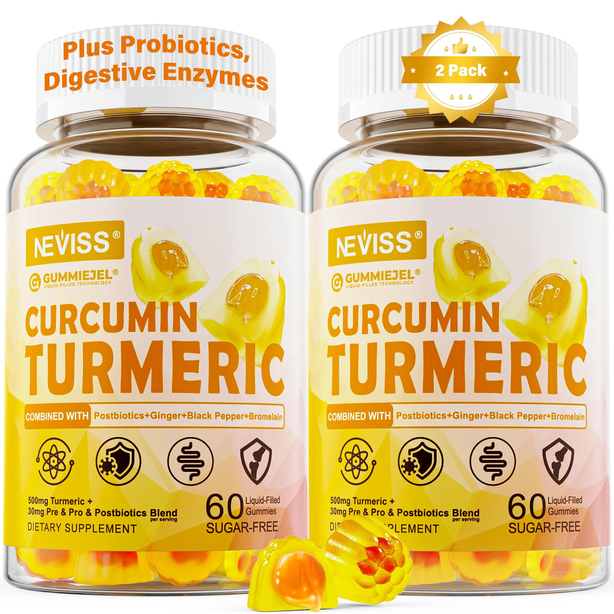 NEVISS Turmeric Gummies 500mg front view with packaging