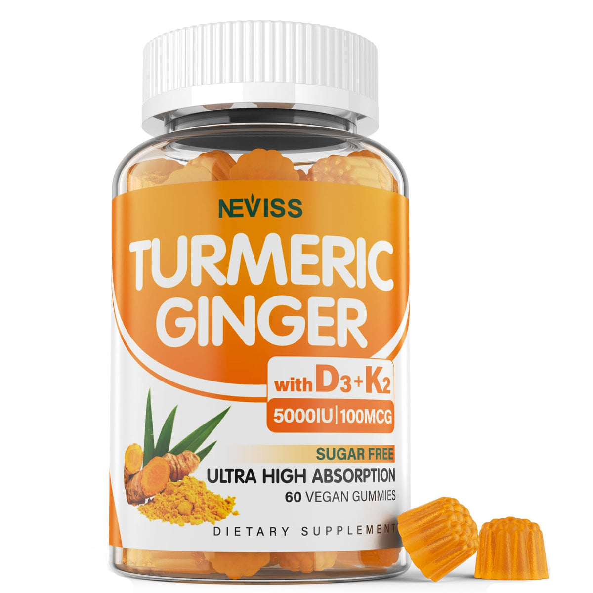 NEVISS Turmeric Gummies front view with packaging