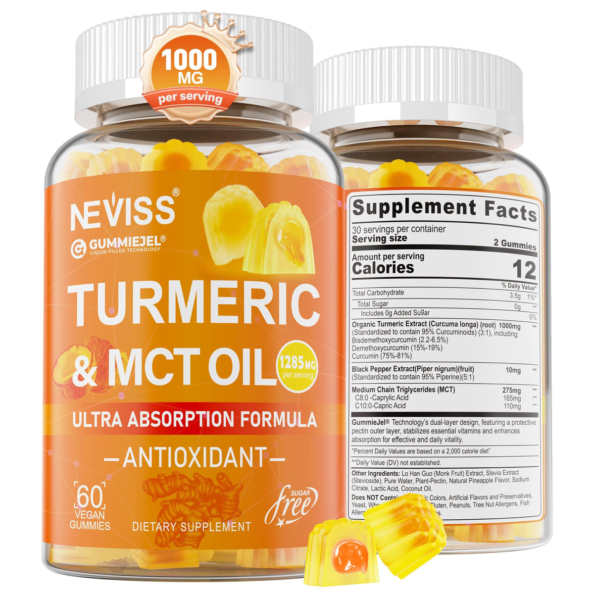 NEVISS Turmeric Gummies front view with packaging