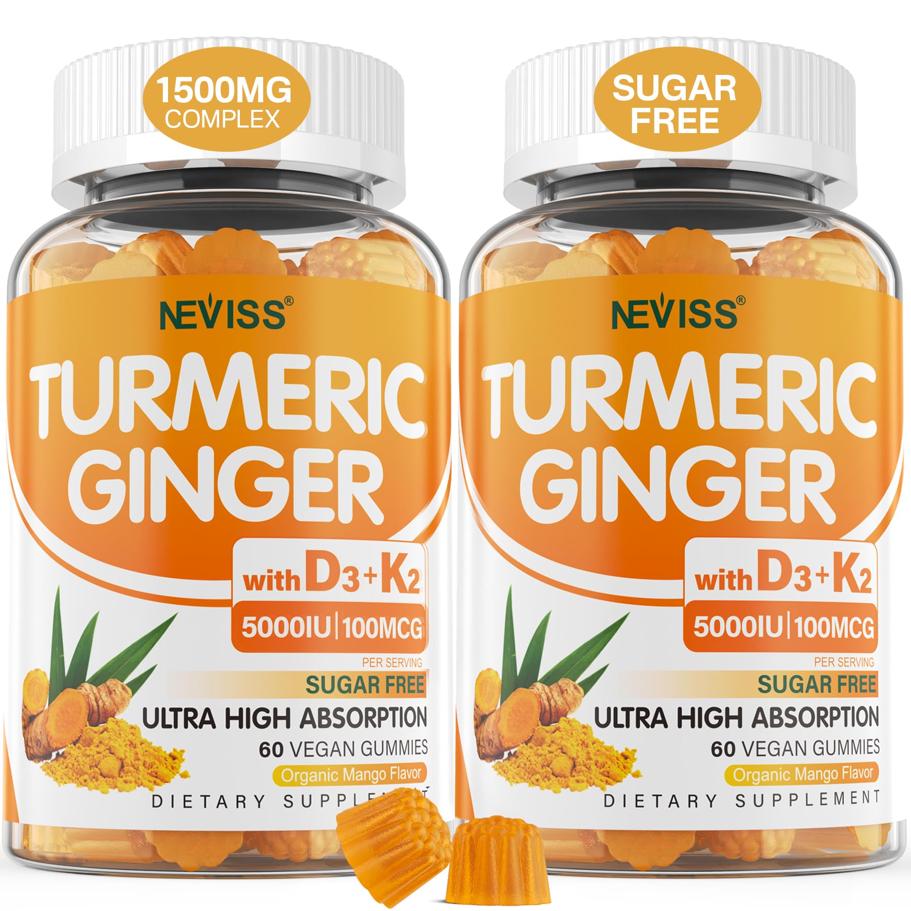 NEVISS Turmeric Gummies front view with packaging