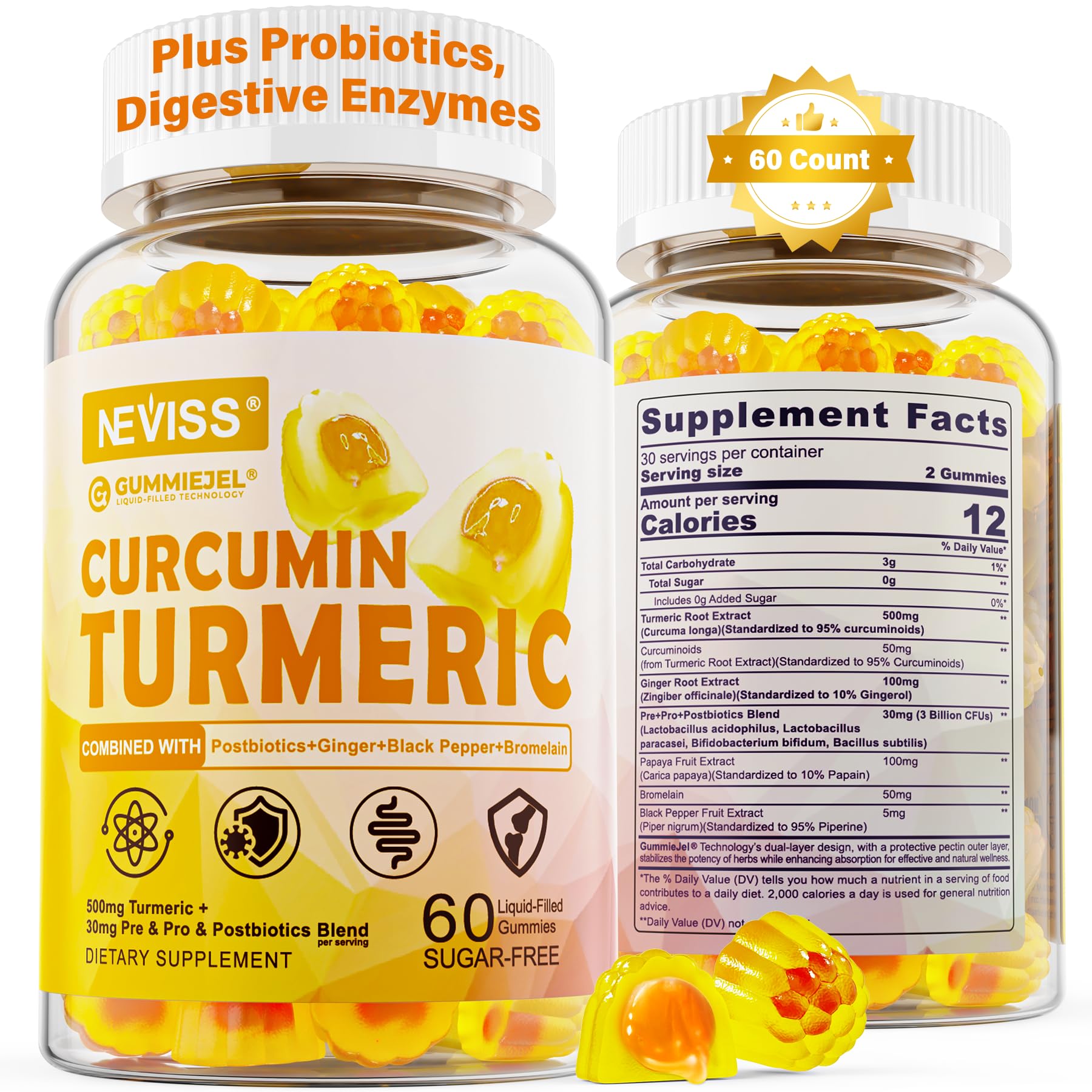 NEVISS Turmeric Gummies front view with packaging