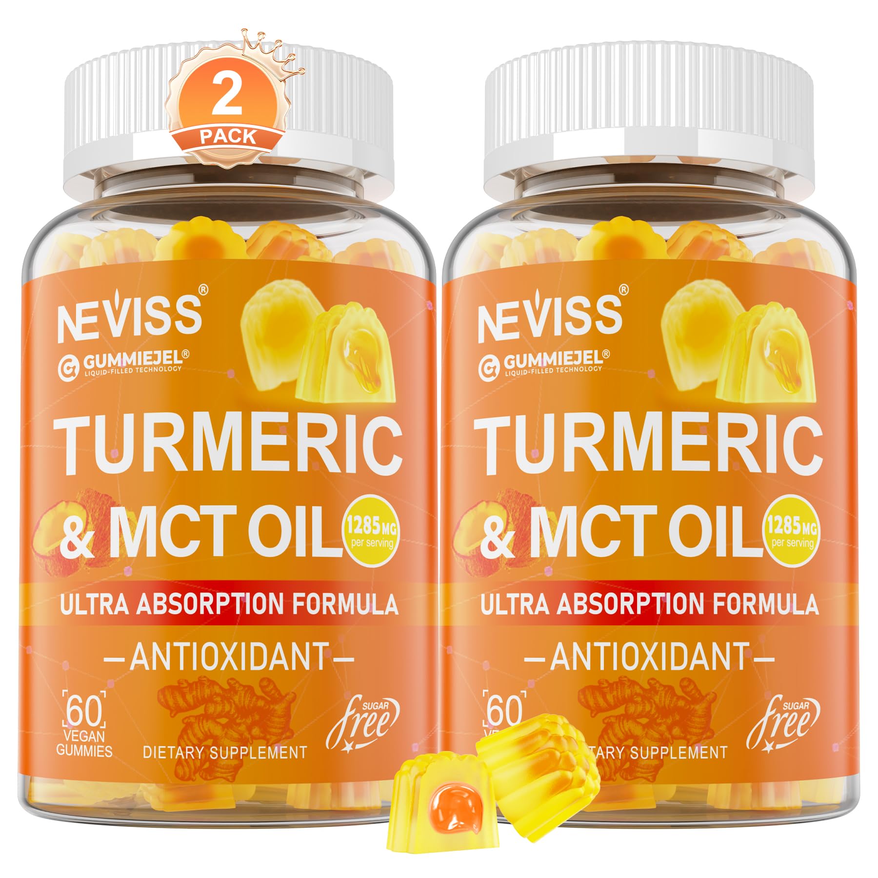 NEVISS Turmeric Gummies front view with packaging