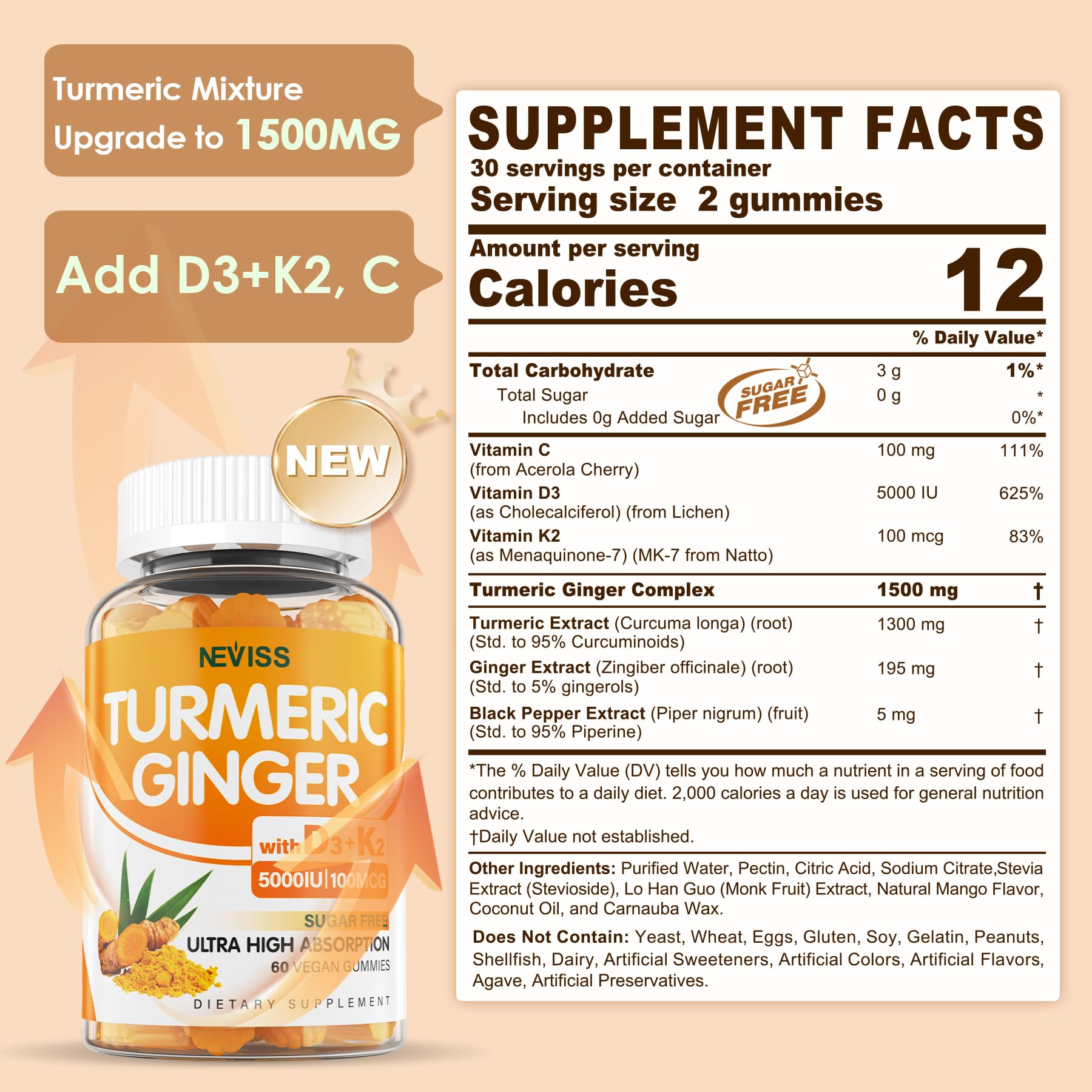 NEVISS Turmeric Gummies showing individual gummy piece
