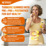 NEVISS Turmeric Gummies with a close-up of ingredients