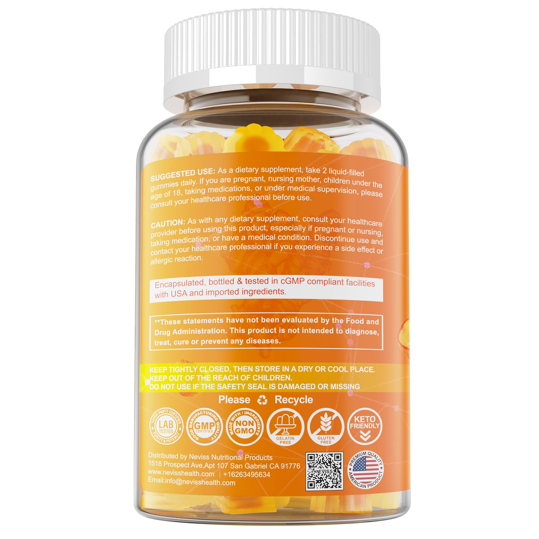 NEVISS Turmeric Gummies with a measuring spoon for dosage