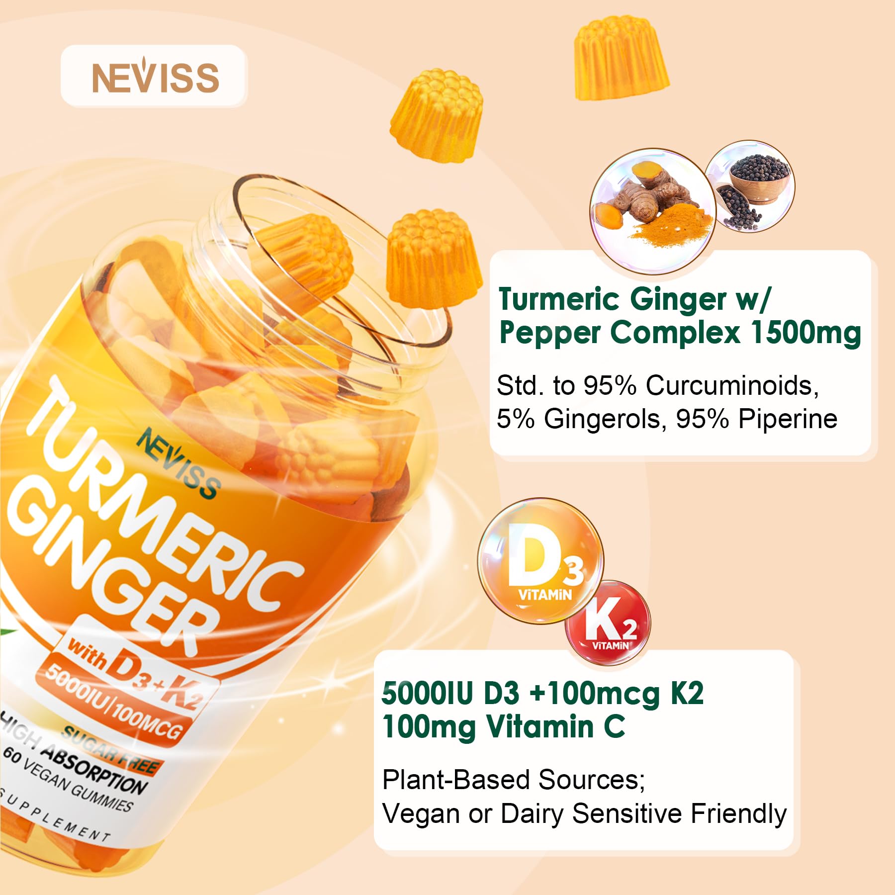 NEVISS Turmeric Gummies with ginger and black pepper