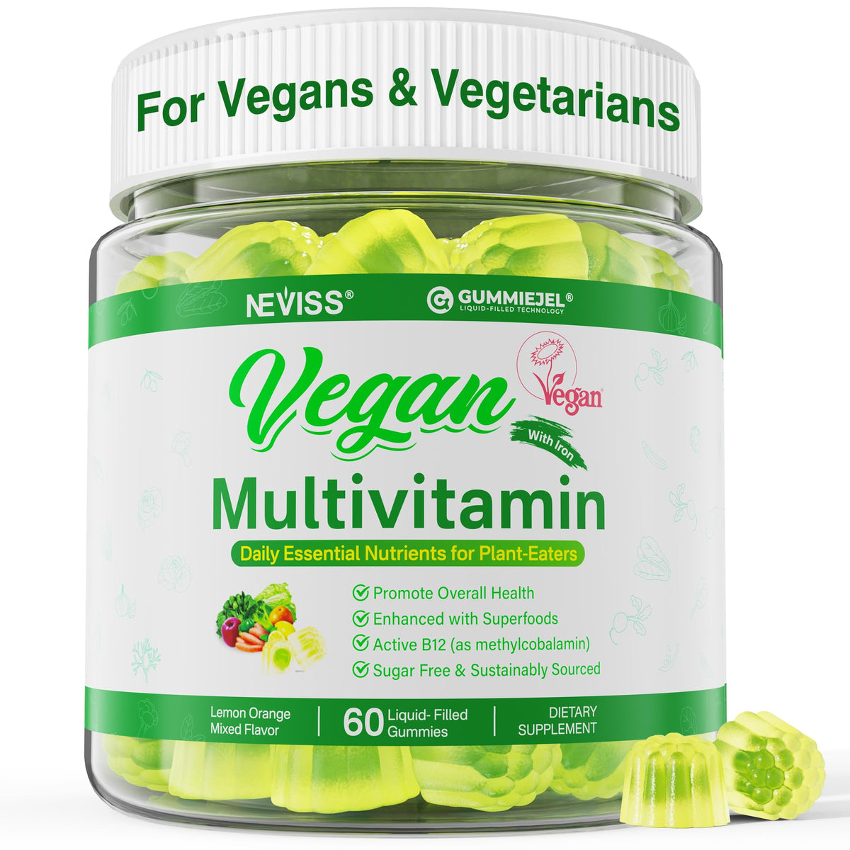 NEVISS Vegan Multivitamin Gummies front view with packaging