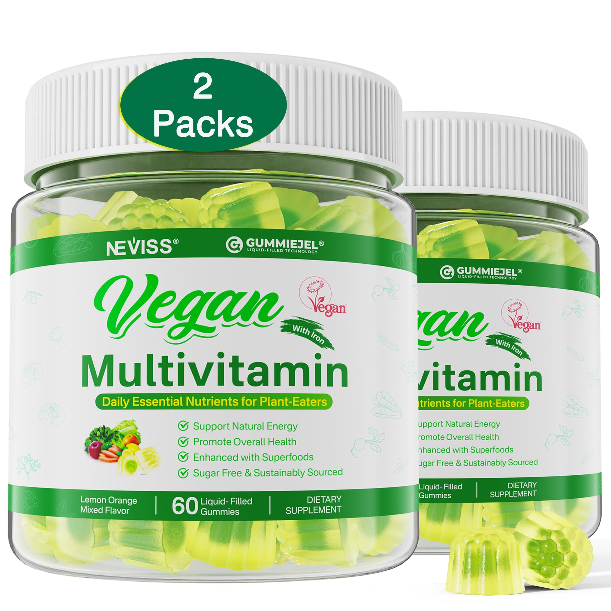 NEVISS Vegan Multivitamin Gummies front view with packaging