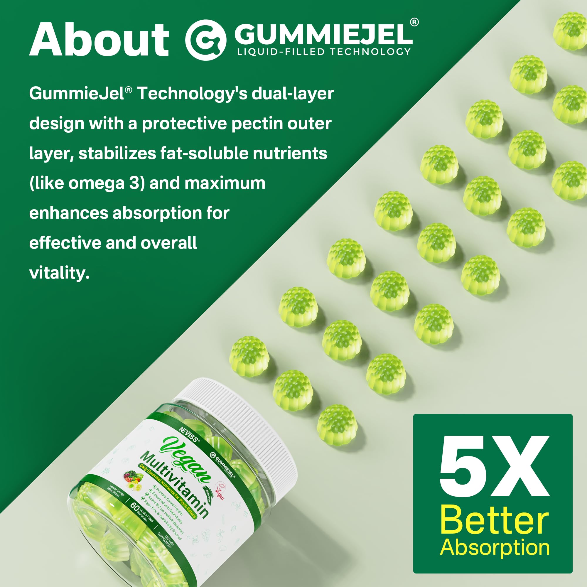 NEVISS Vegan Multivitamin Gummies on a wooden table