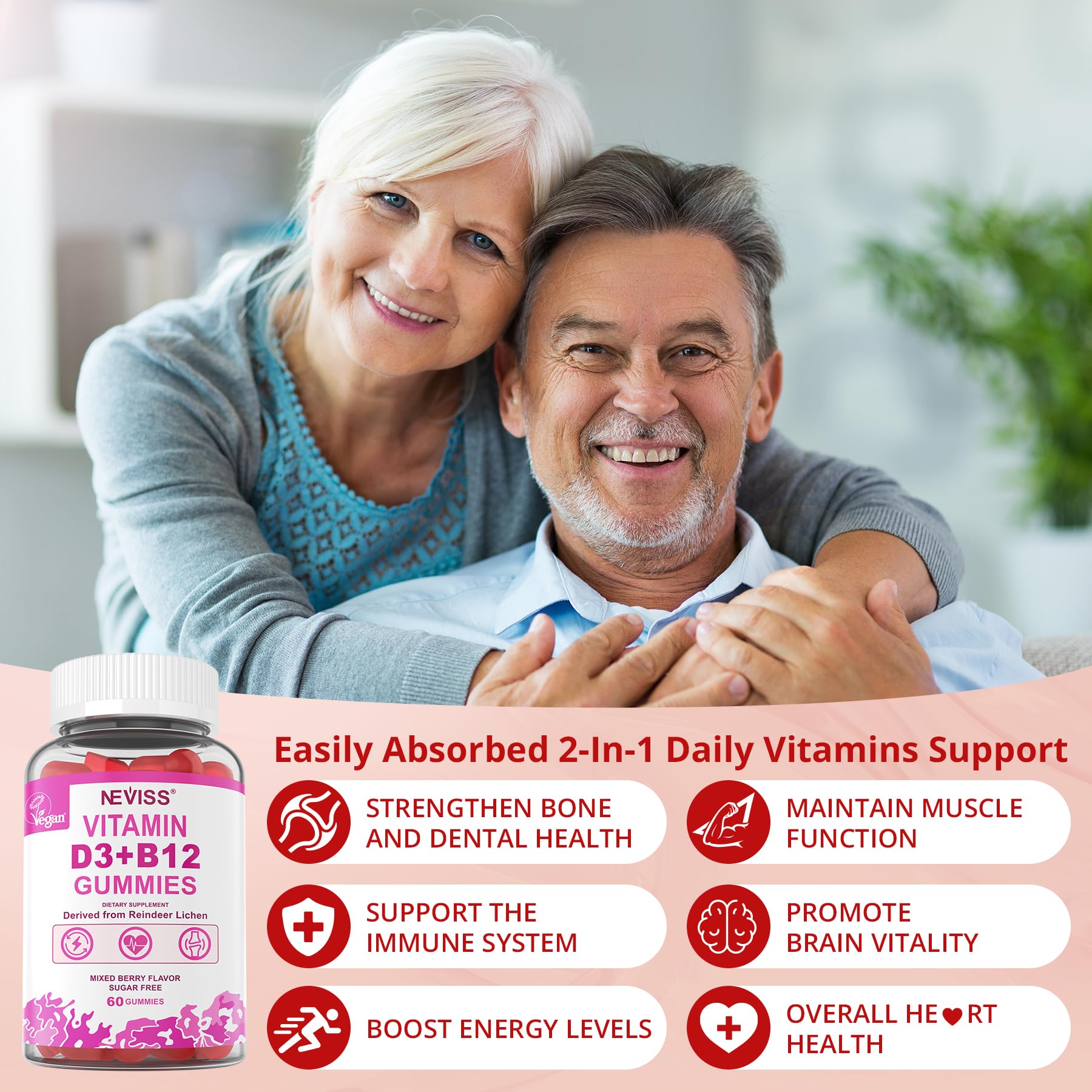 NEVISS Vegan Vitamin D3 + B12 Gummies natural mixed berry flavour