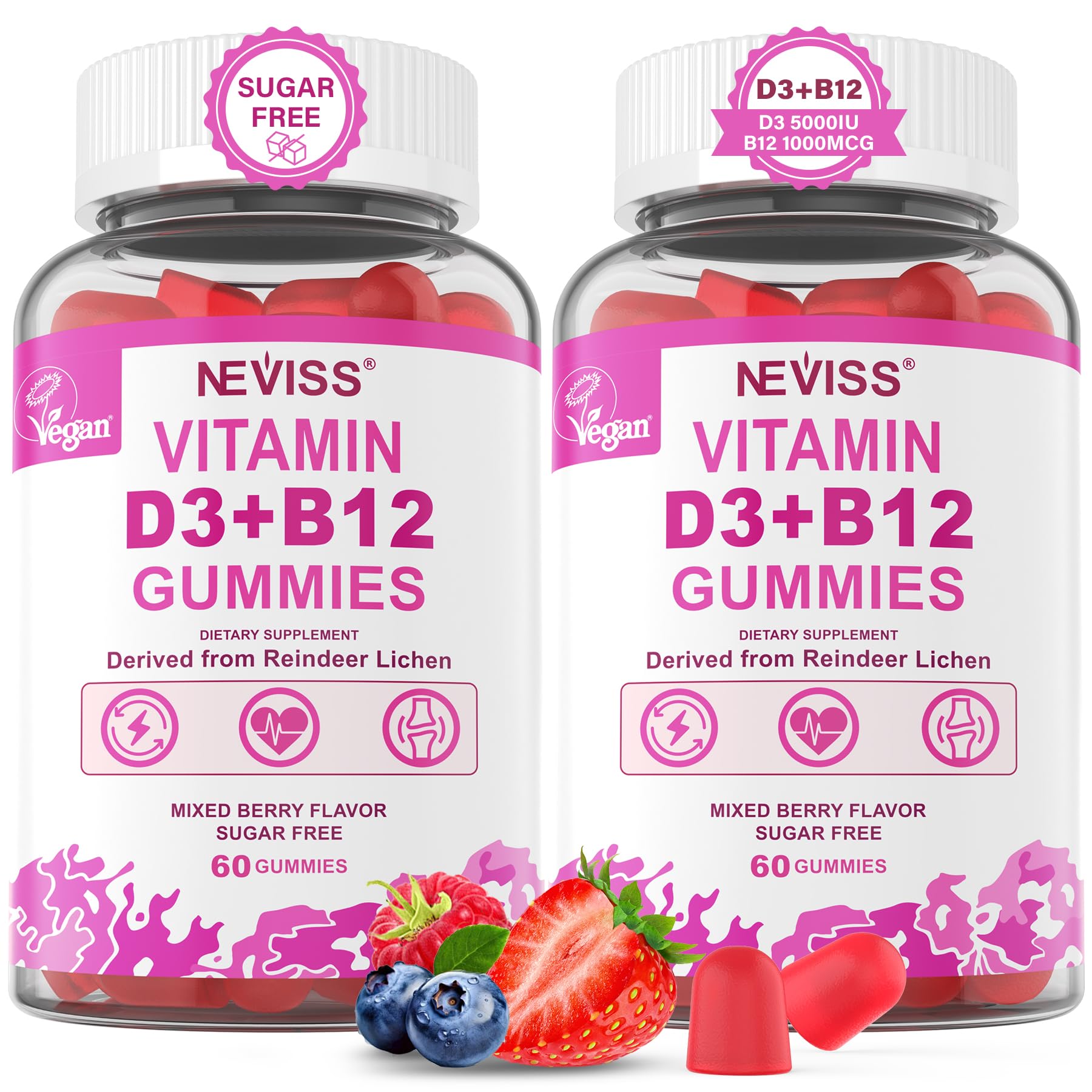 NEVISS Vegan Vitamin D3 + B12 Gummies packaging front view