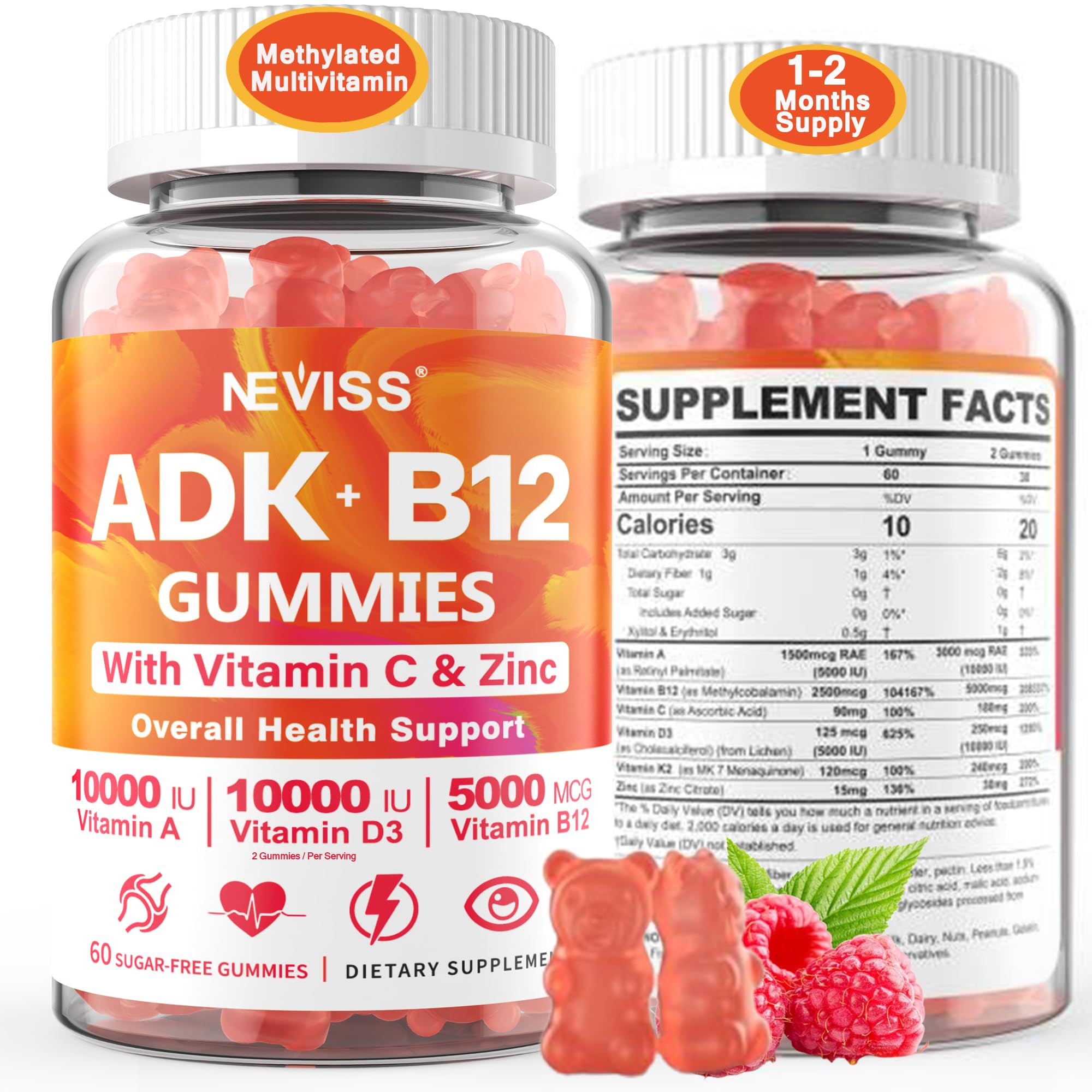 NEVISS Vitamin ADK with B12 Gummies bottle front view