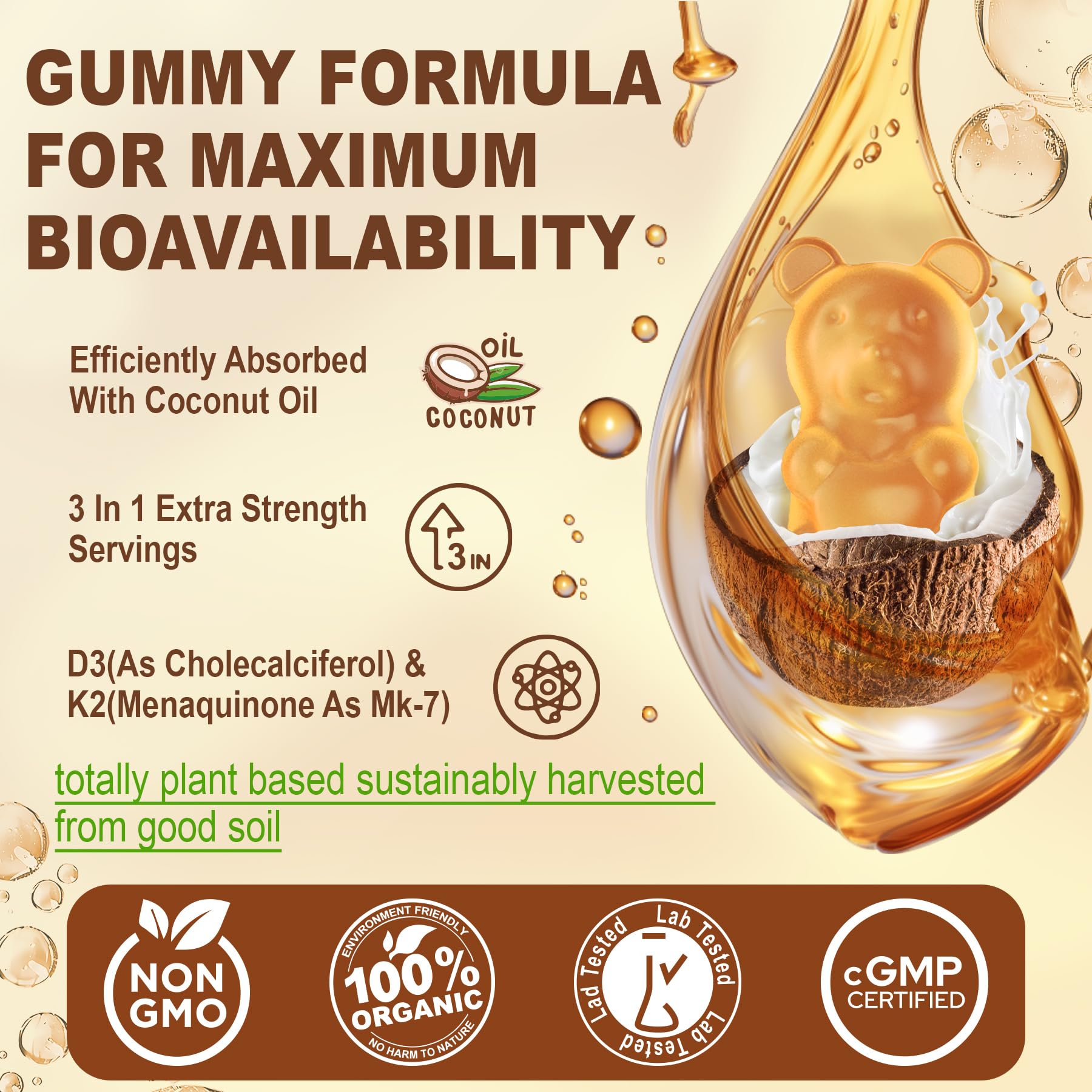 NEVISS Vitamin D3 K2 Calcium Gummies opened bottle with gummies