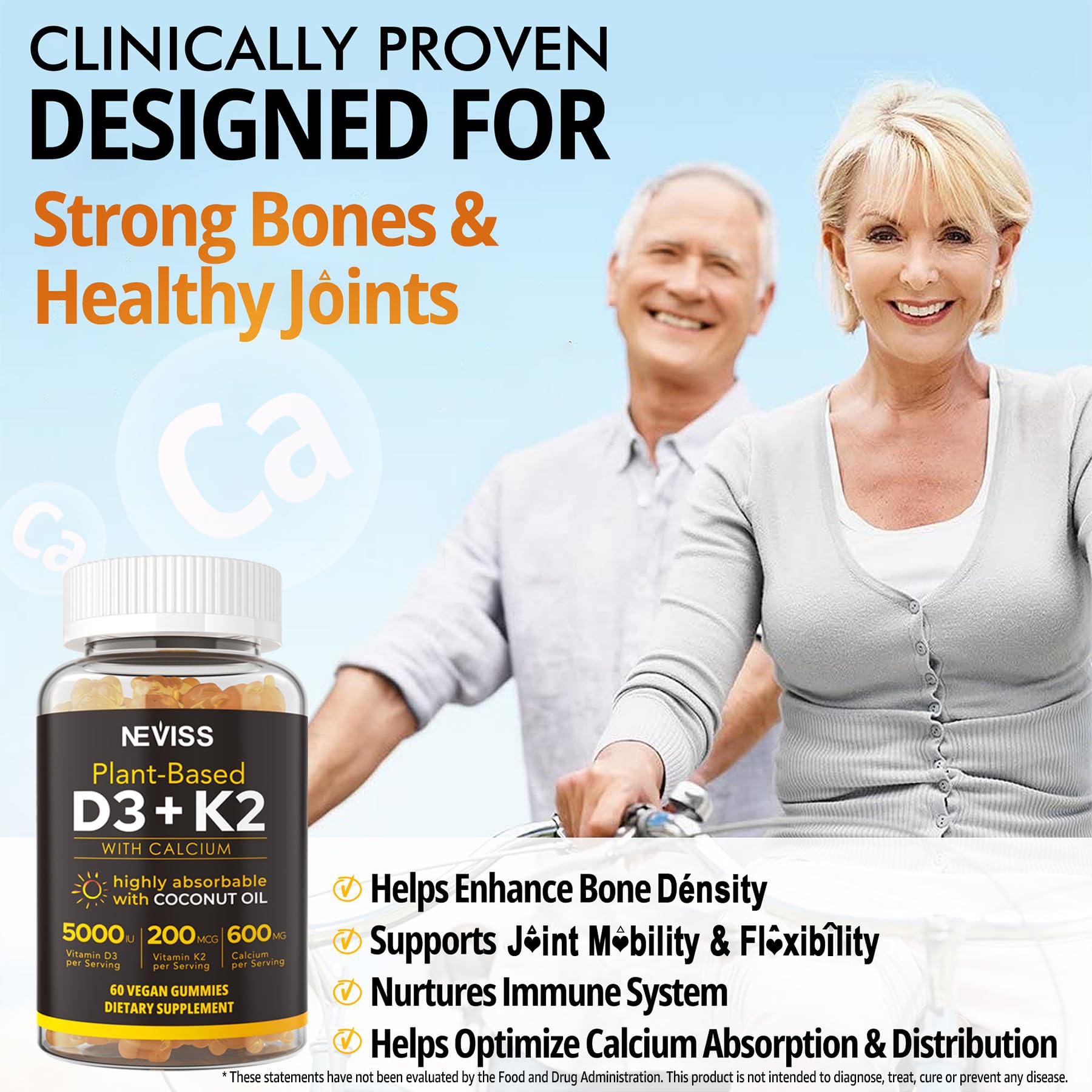 NEVISS Vitamin D3K2 Gummies 5000IU nutrition label