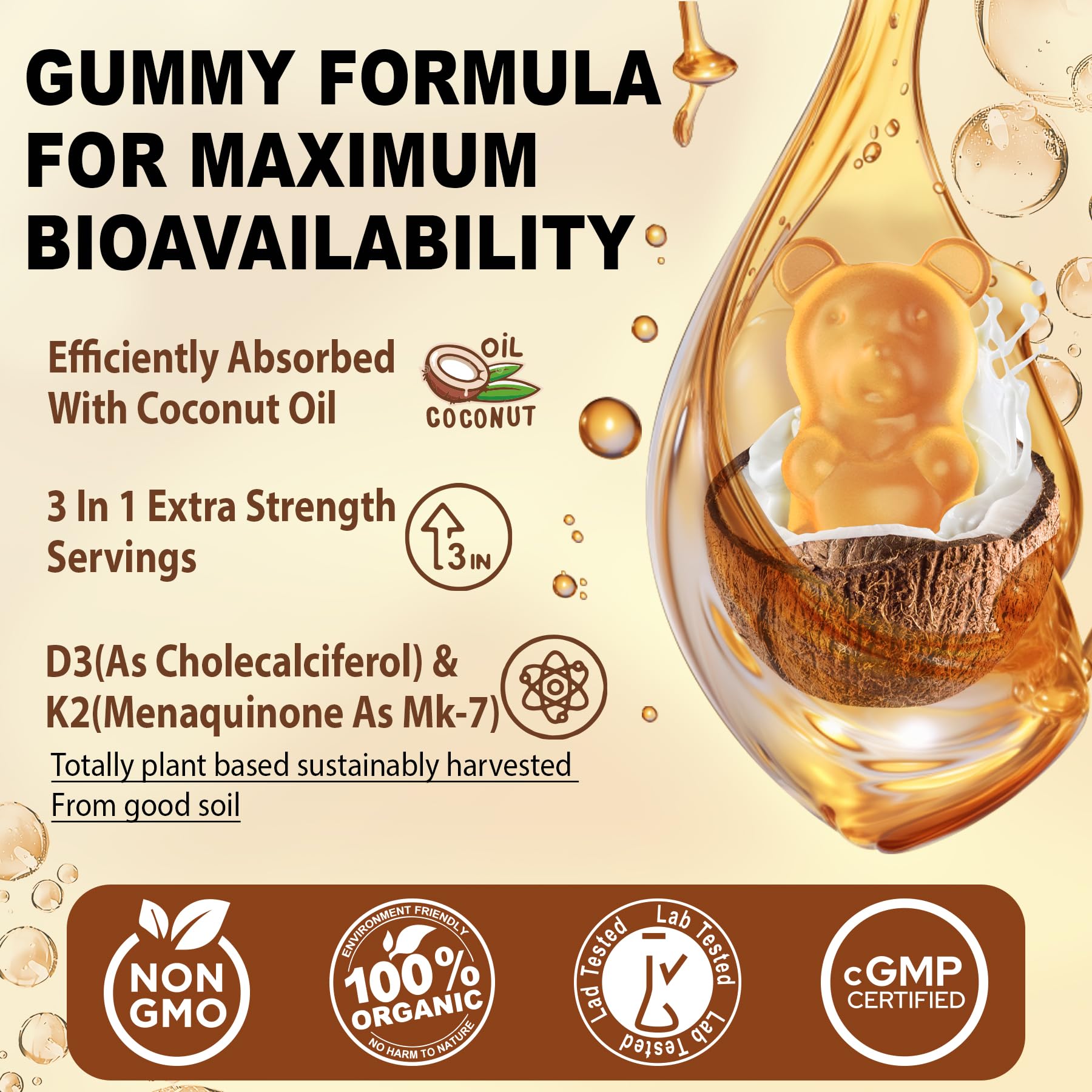 NEVISS Vitamin D3K2 Gummies 5000IU on a kitchen counter