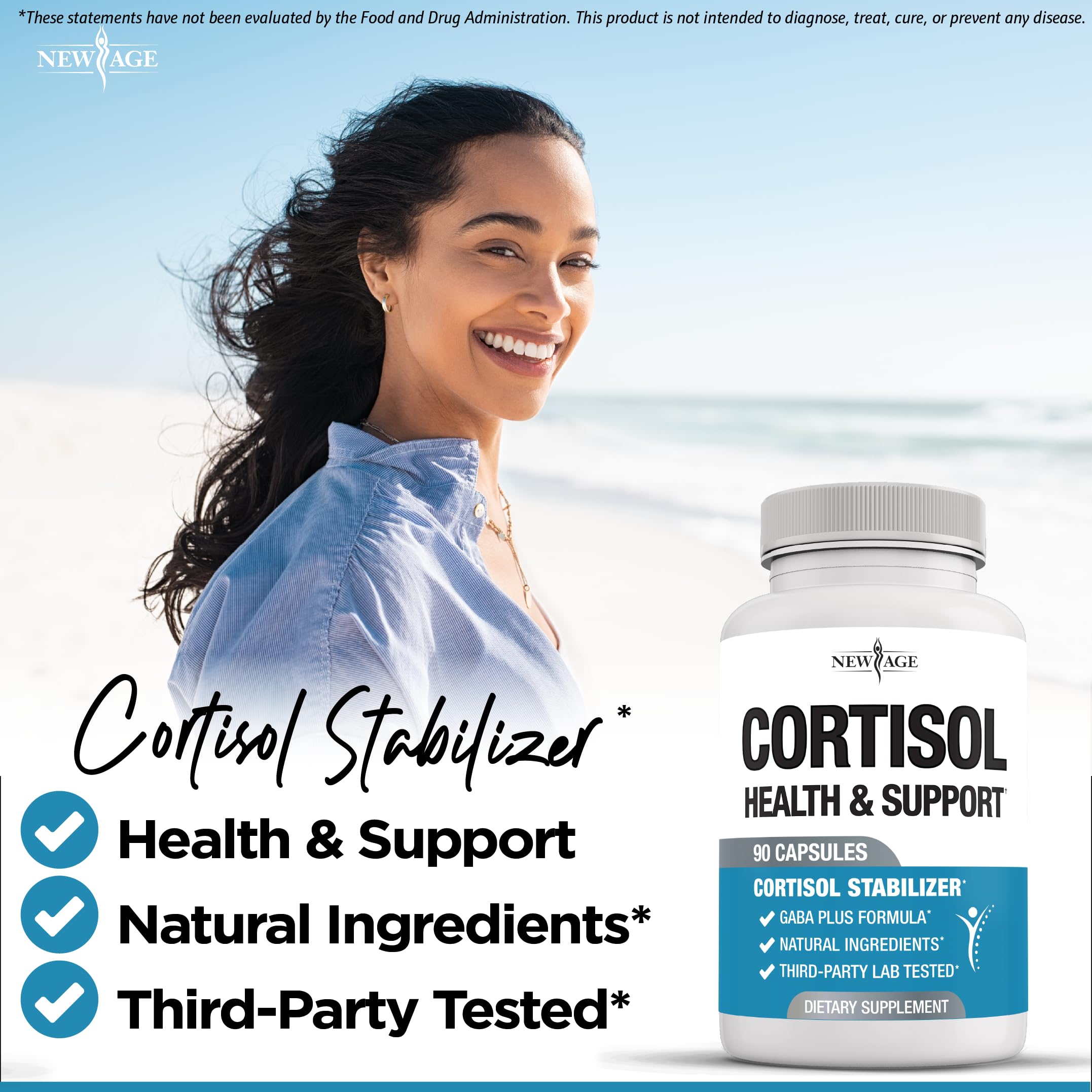 NEW AGE All-in-One Cortisol Support Supplement powder in a bowl