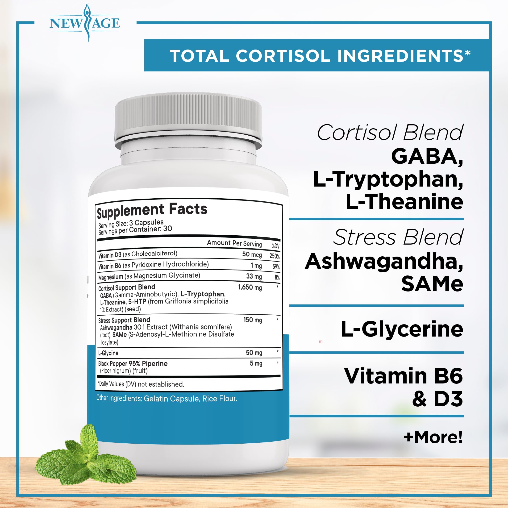 NEW AGE All-in-One Cortisol Support Supplement serving suggestion