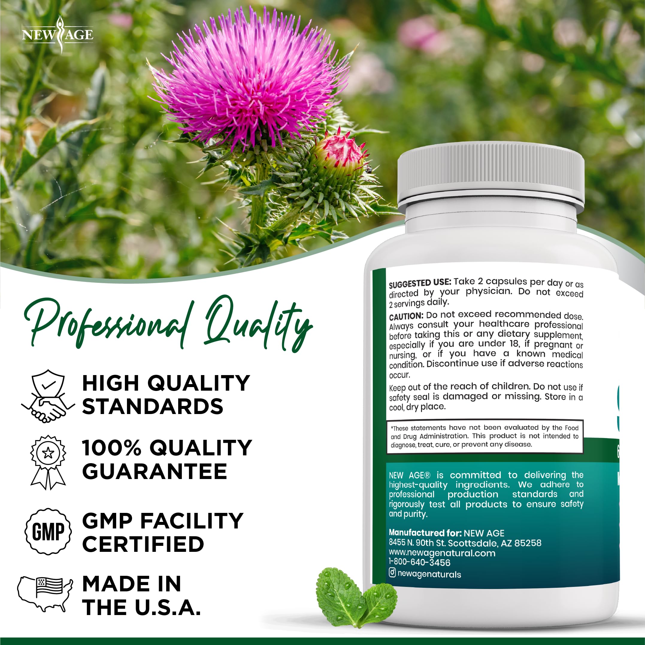 NEW AGE Artichoke Liver Support Supplement back view with supplement facts