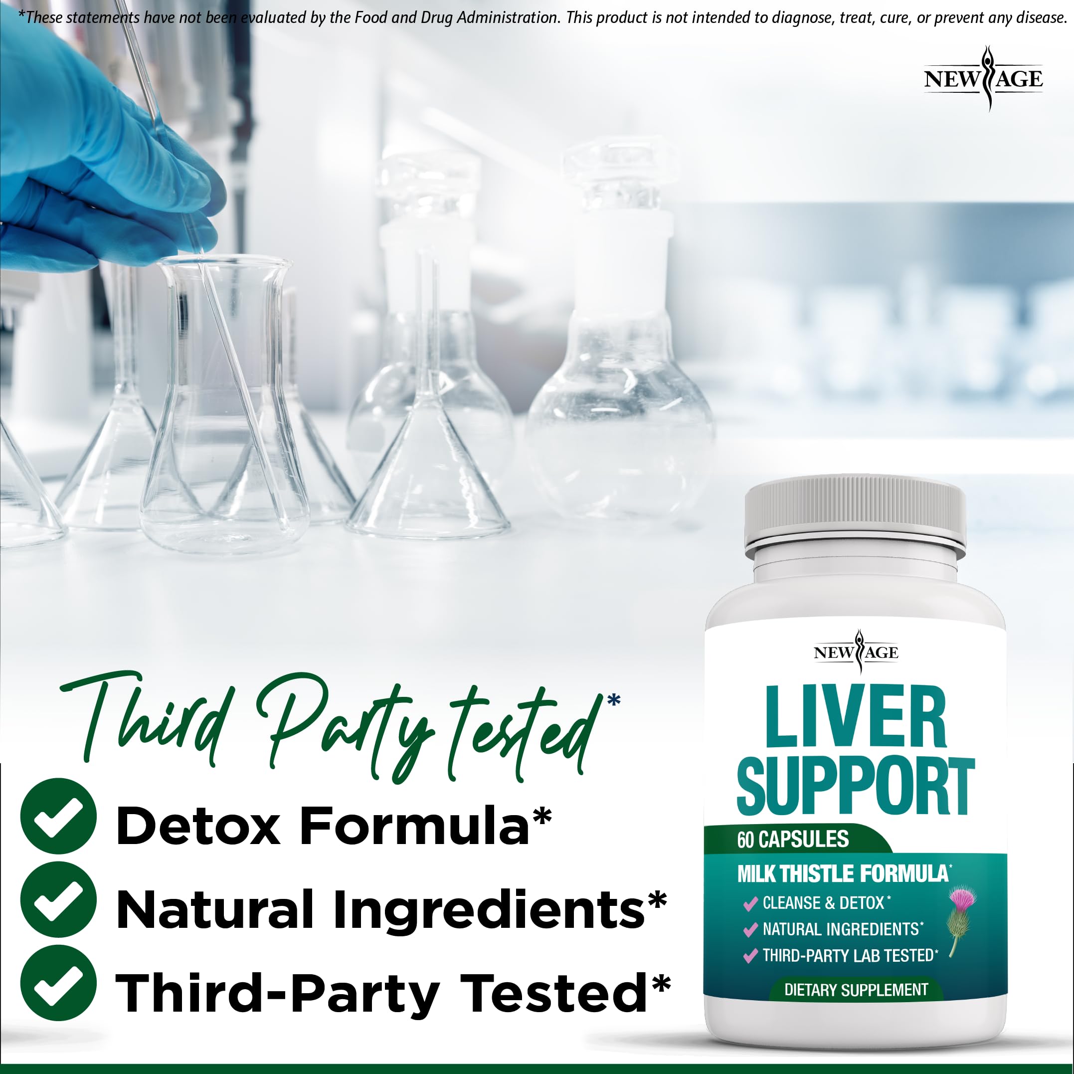 NEW AGE Artichoke Liver Support Supplement lifestyle scene with a glass of water
