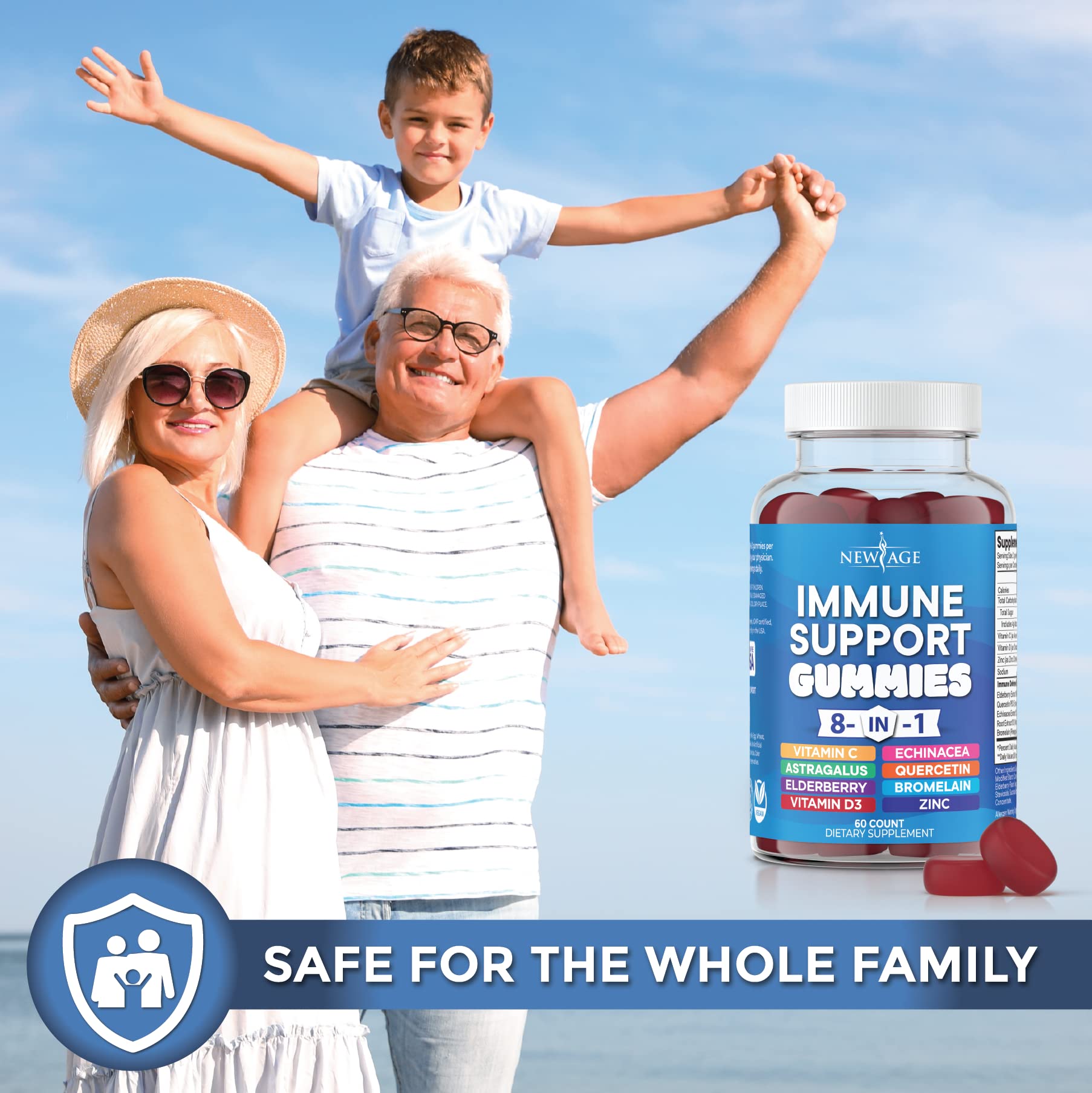 NEW AGE Astragalus Extract Gummies back view with ingredient list