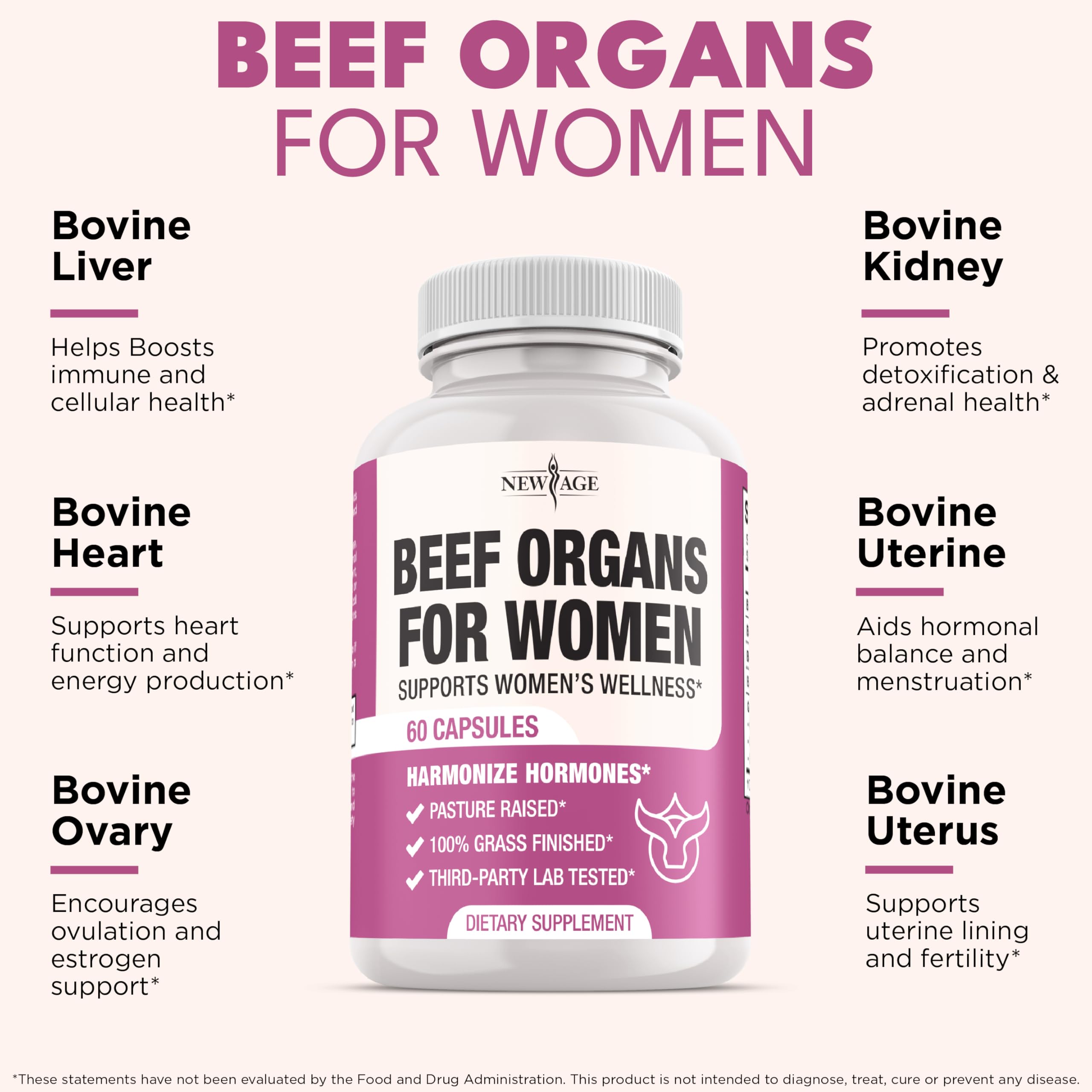 NEW AGE Beef Organ Supplement for Women side view
