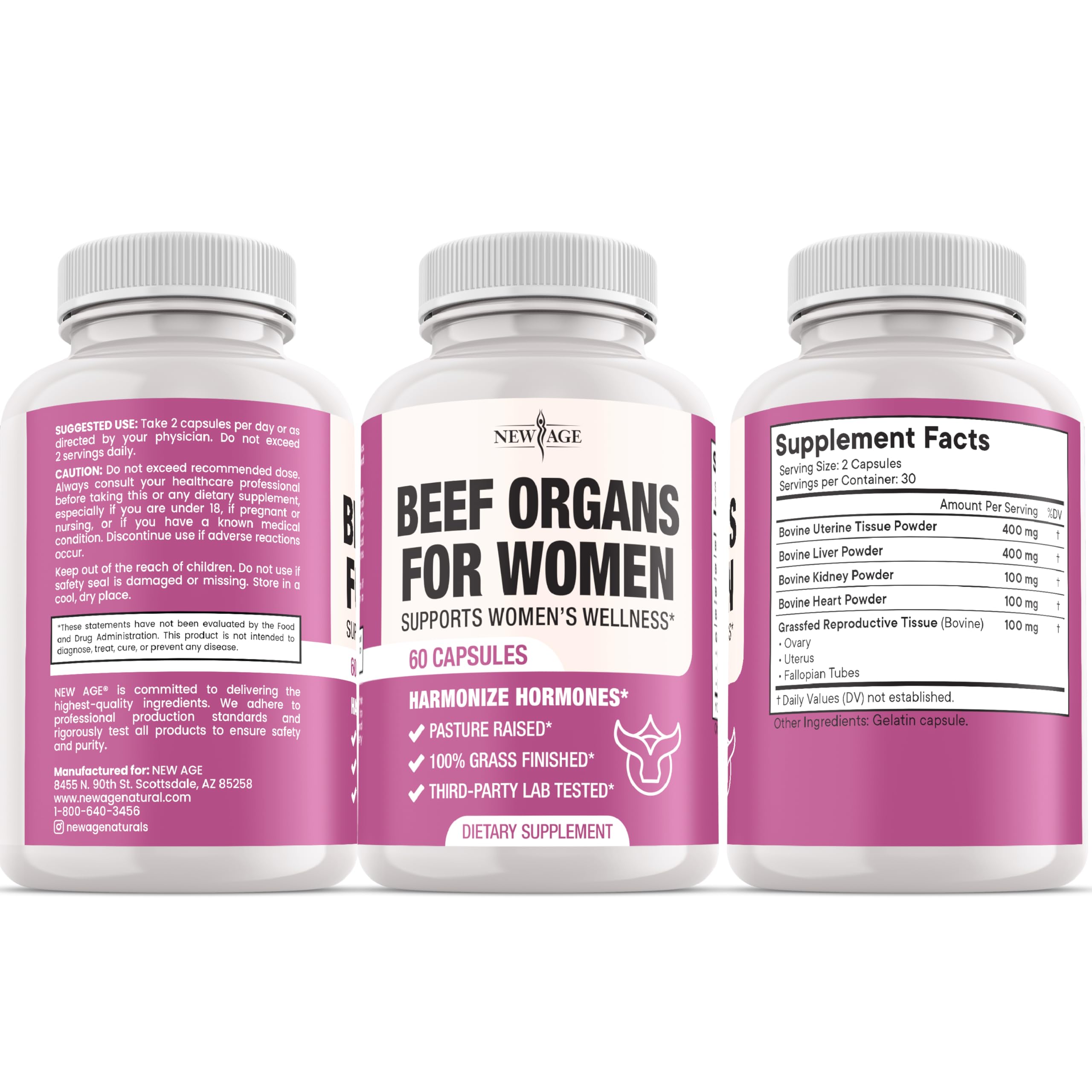 NEW AGE Beef Organs for Women 120 Capsules close-up of capsules