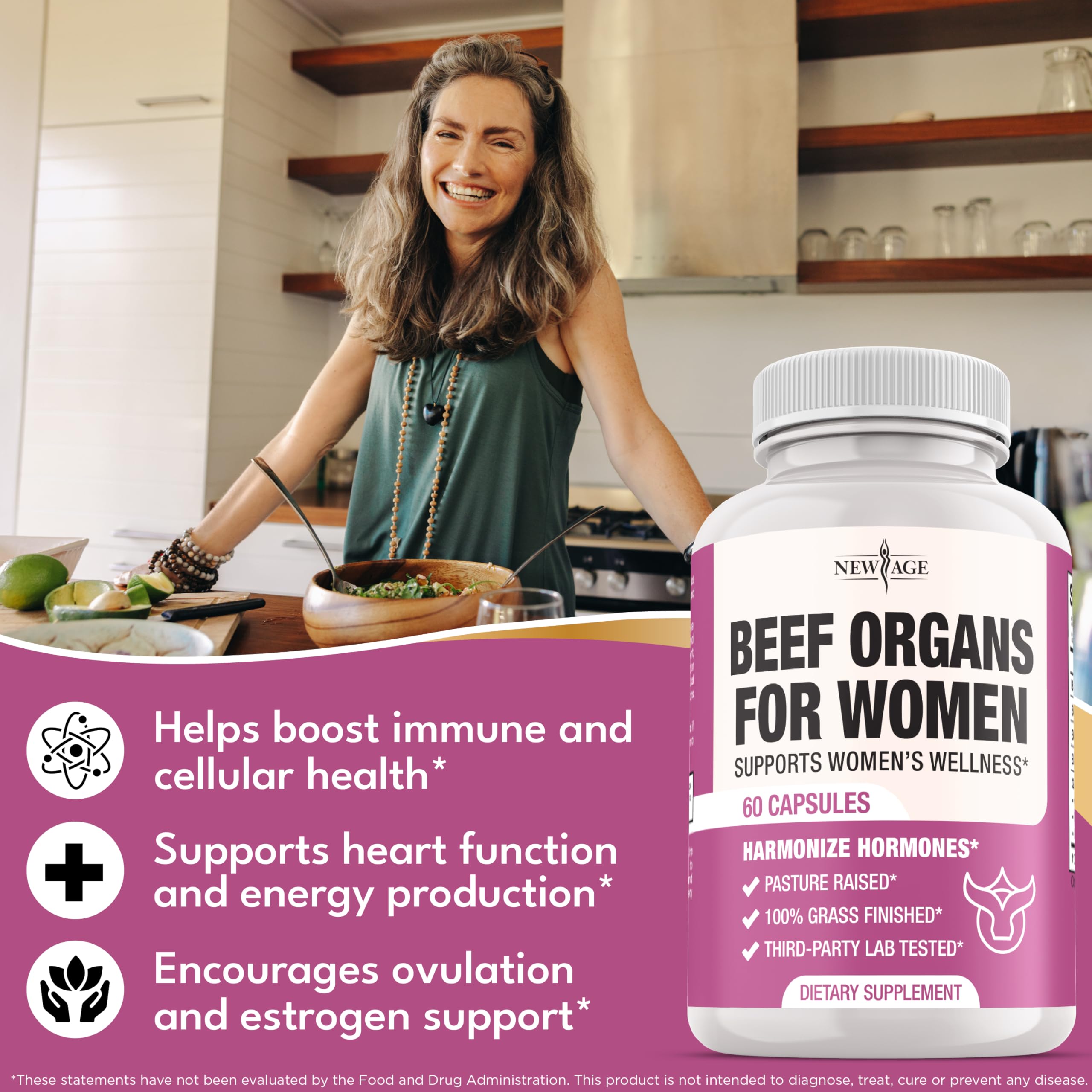 NEW AGE Beef Organs for Women 120 Capsules packaging