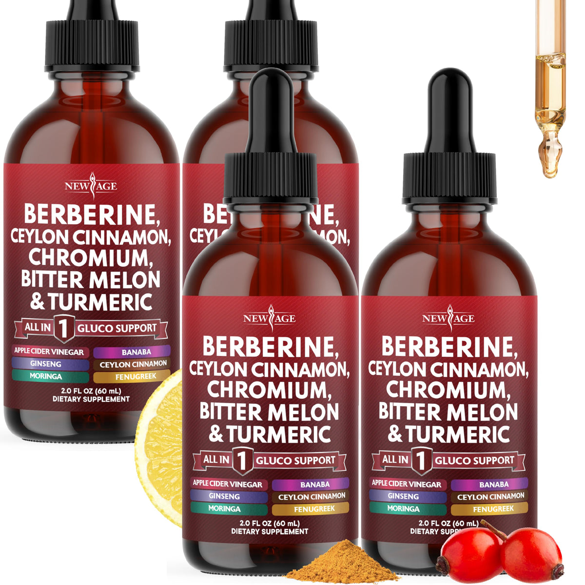 NEW AGE Berberine with Ceylon Cinnamon Drops 227g front view