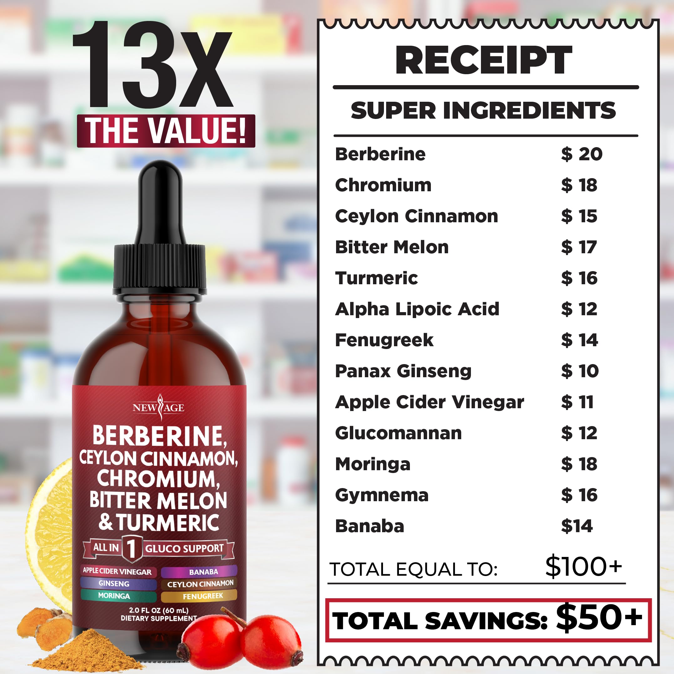 NEW AGE Berberine with Ceylon Cinnamon Drops ingredients list