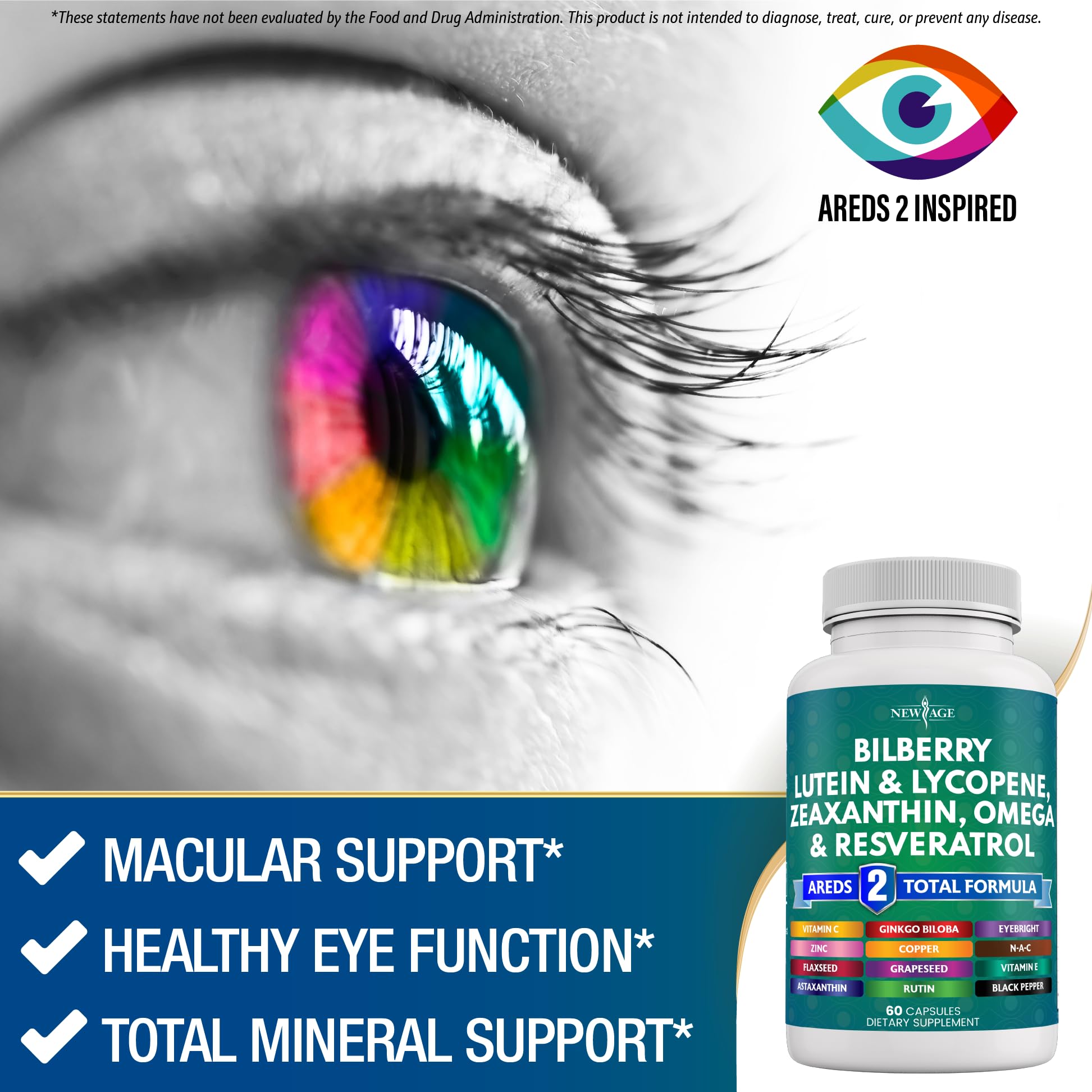 NEW AGE Bilberry Extract Capsules 300mg capsules on a table