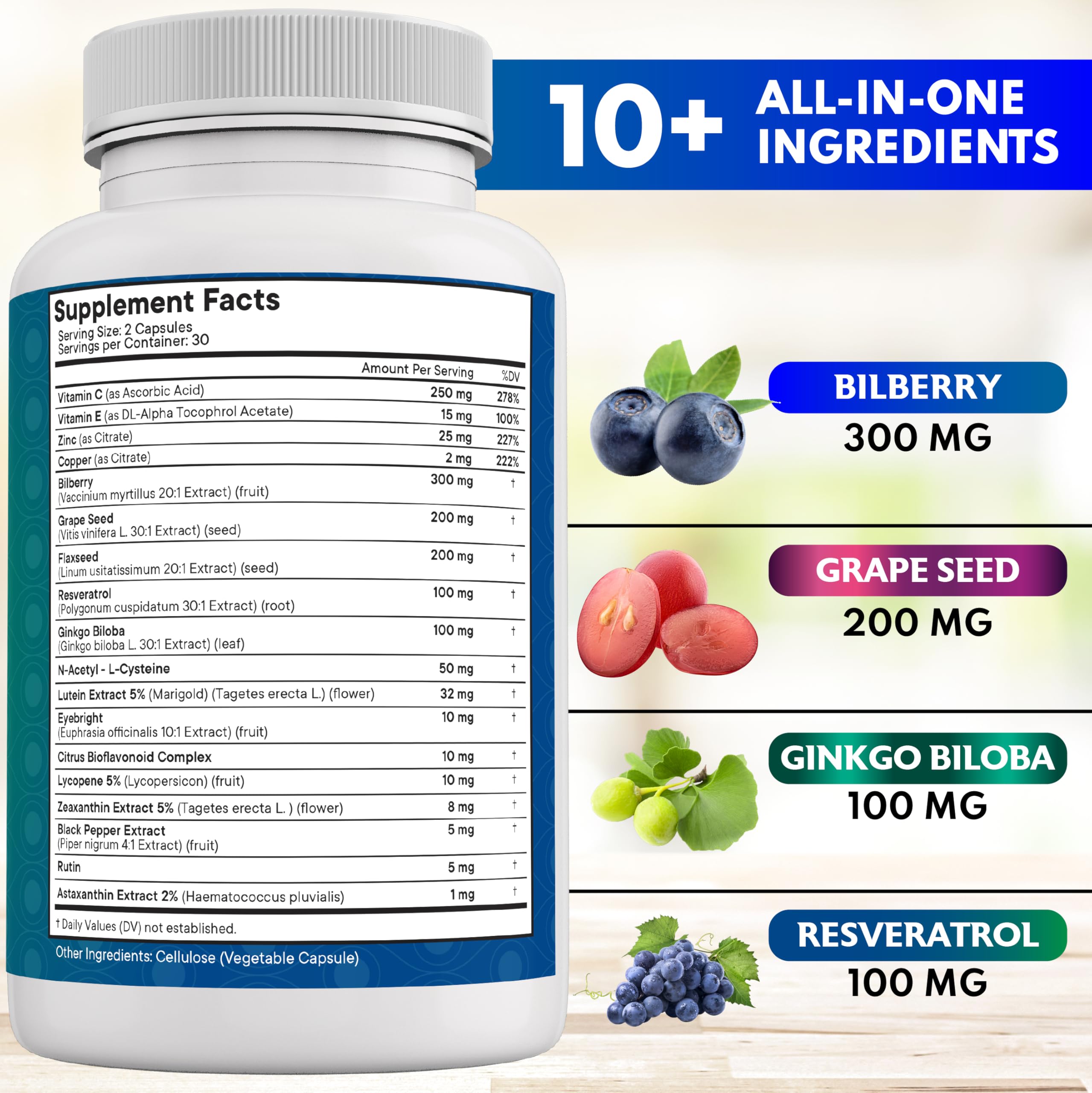 NEW AGE Bilberry Extract Capsules 300mg side view