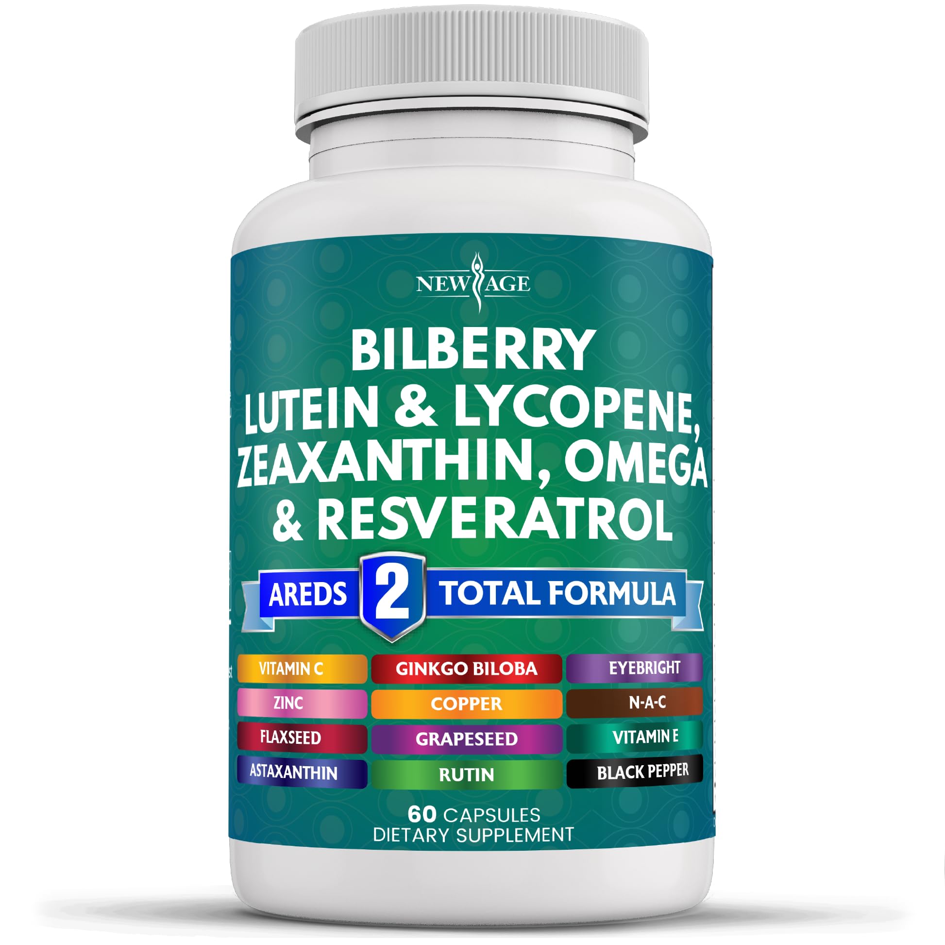 NEW AGE Bilberry Eye Health Supplements 60 Count front view
