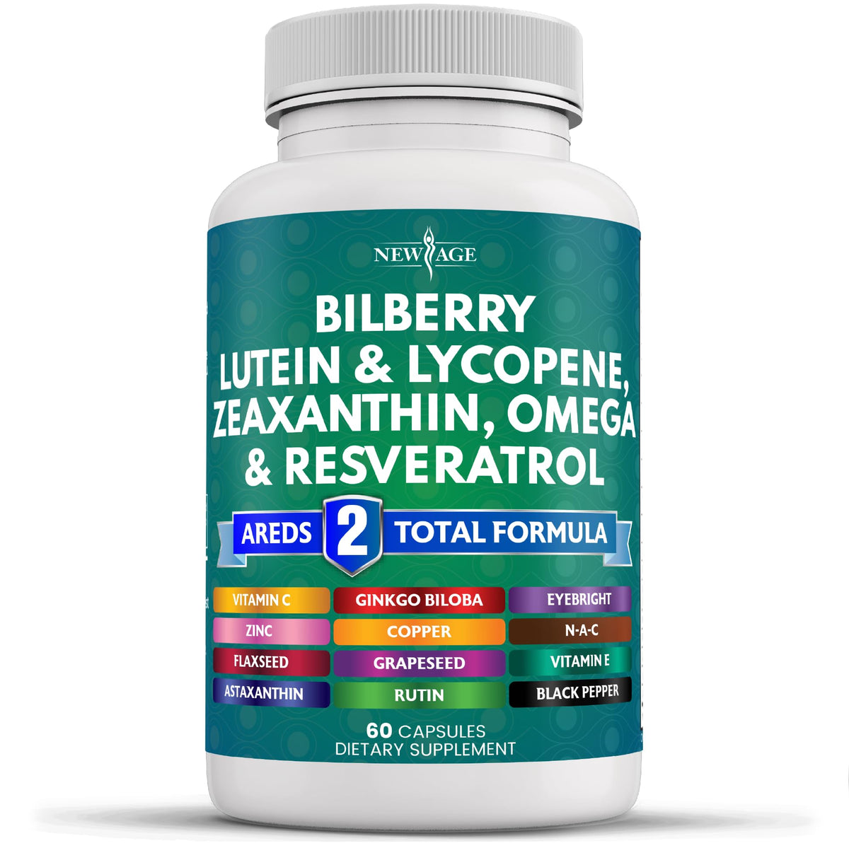 NEW AGE Bilberry Eye Health Supplements 60 Count front view