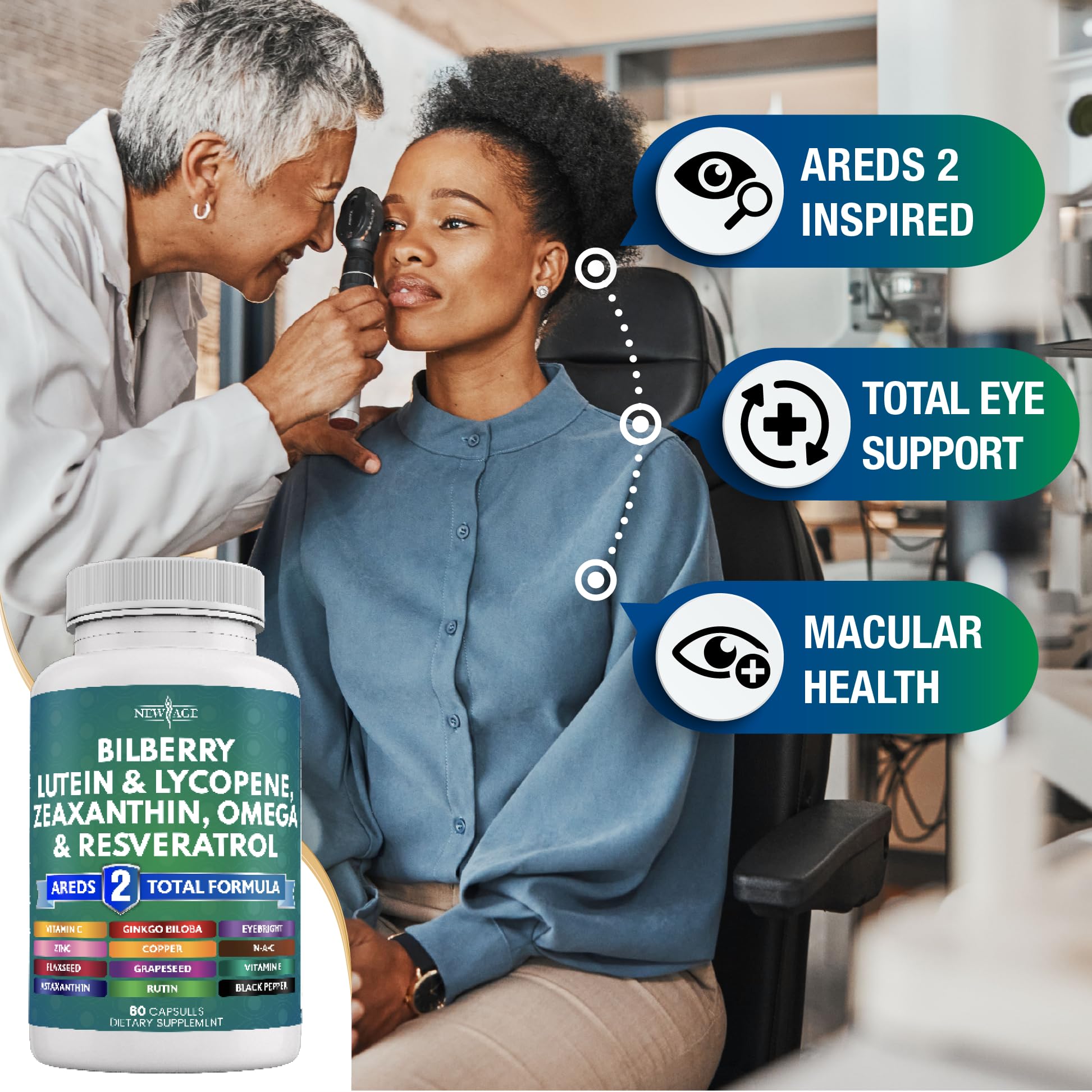 NEW AGE Bilberry Eye Health Supplements bottle with label