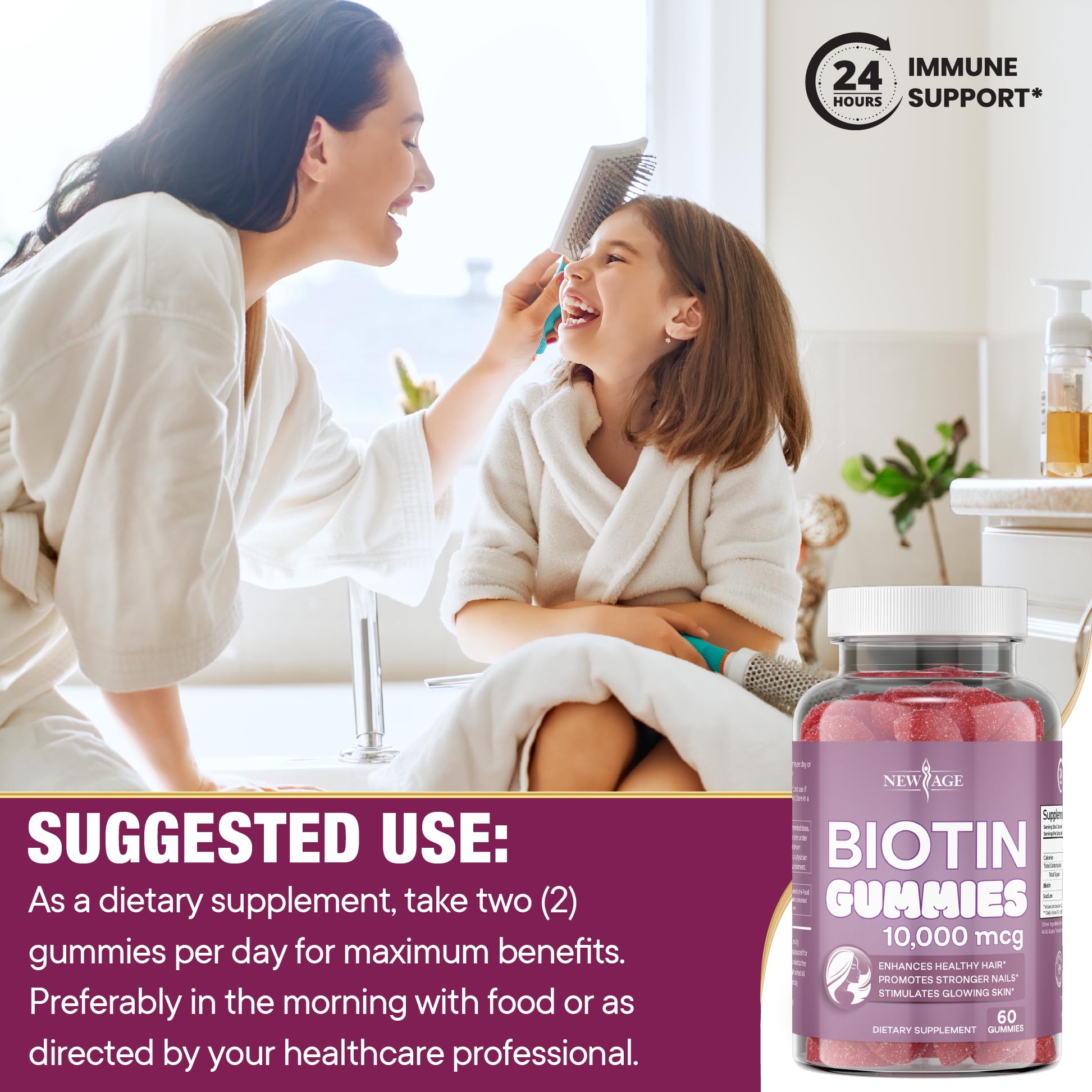 NEW AGE Biotin Gummies 120 count side view of bottle