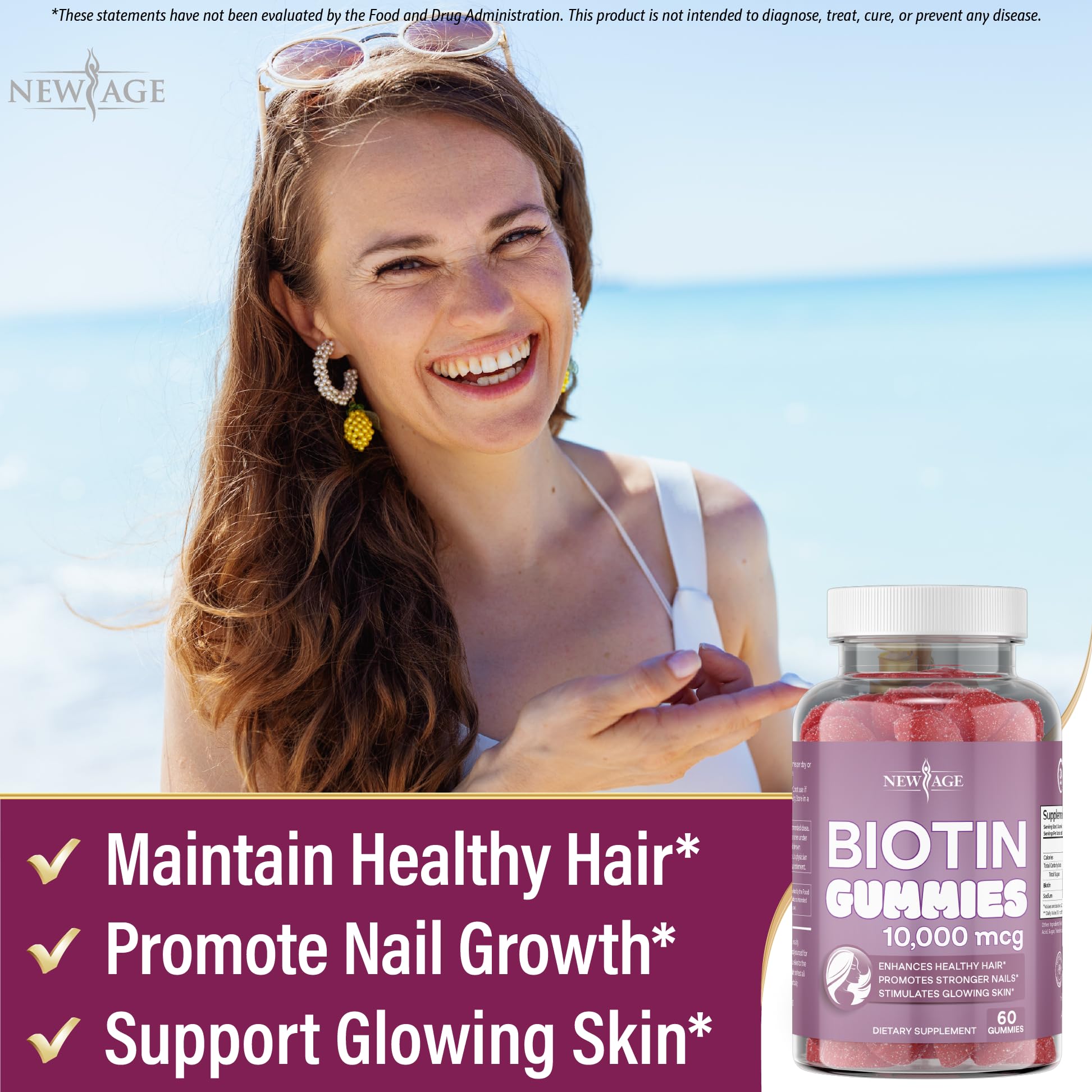 NEW AGE Biotin Gummies vegetarian gummies on a table