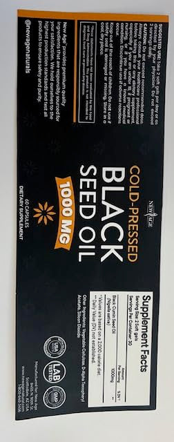 NEW AGE Black Seed Oil 1000 mg supplement packaging details