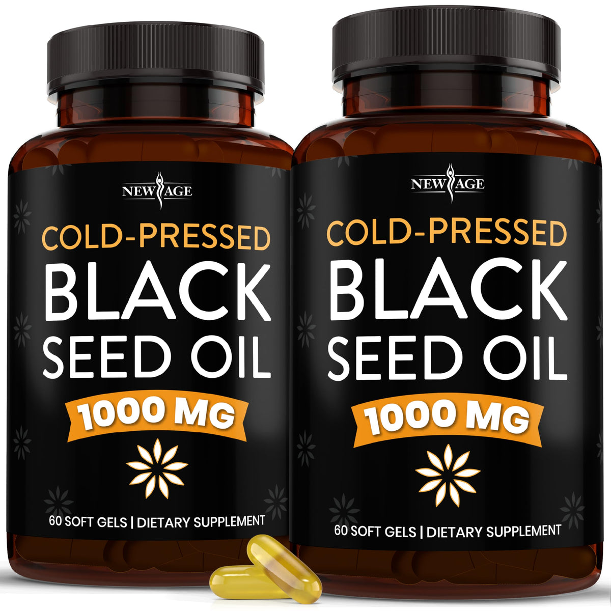 NEW AGE Black Seed Oil 1000mg capsule bottle front view