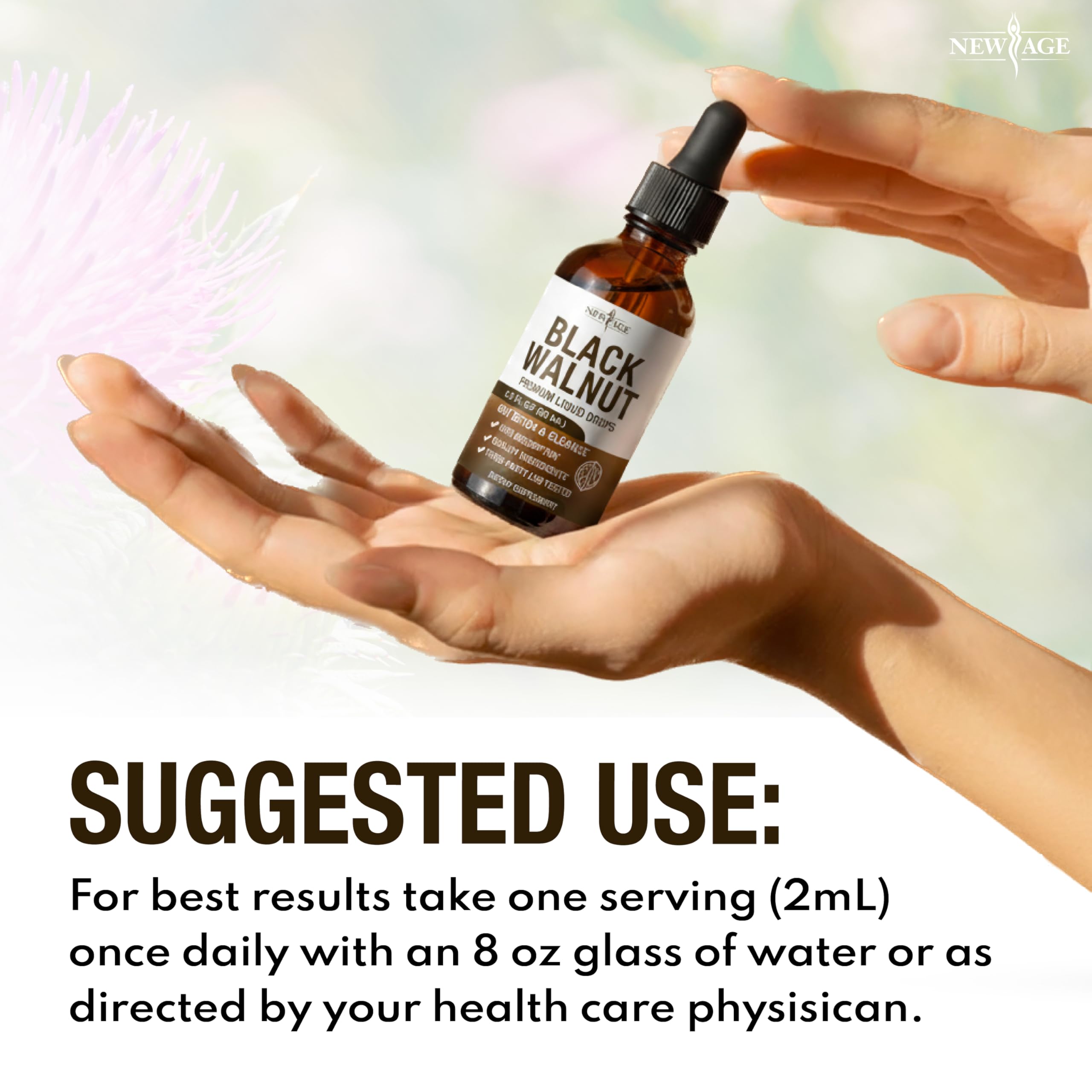 NEW AGE Black Walnut Drops bottle with juice mix