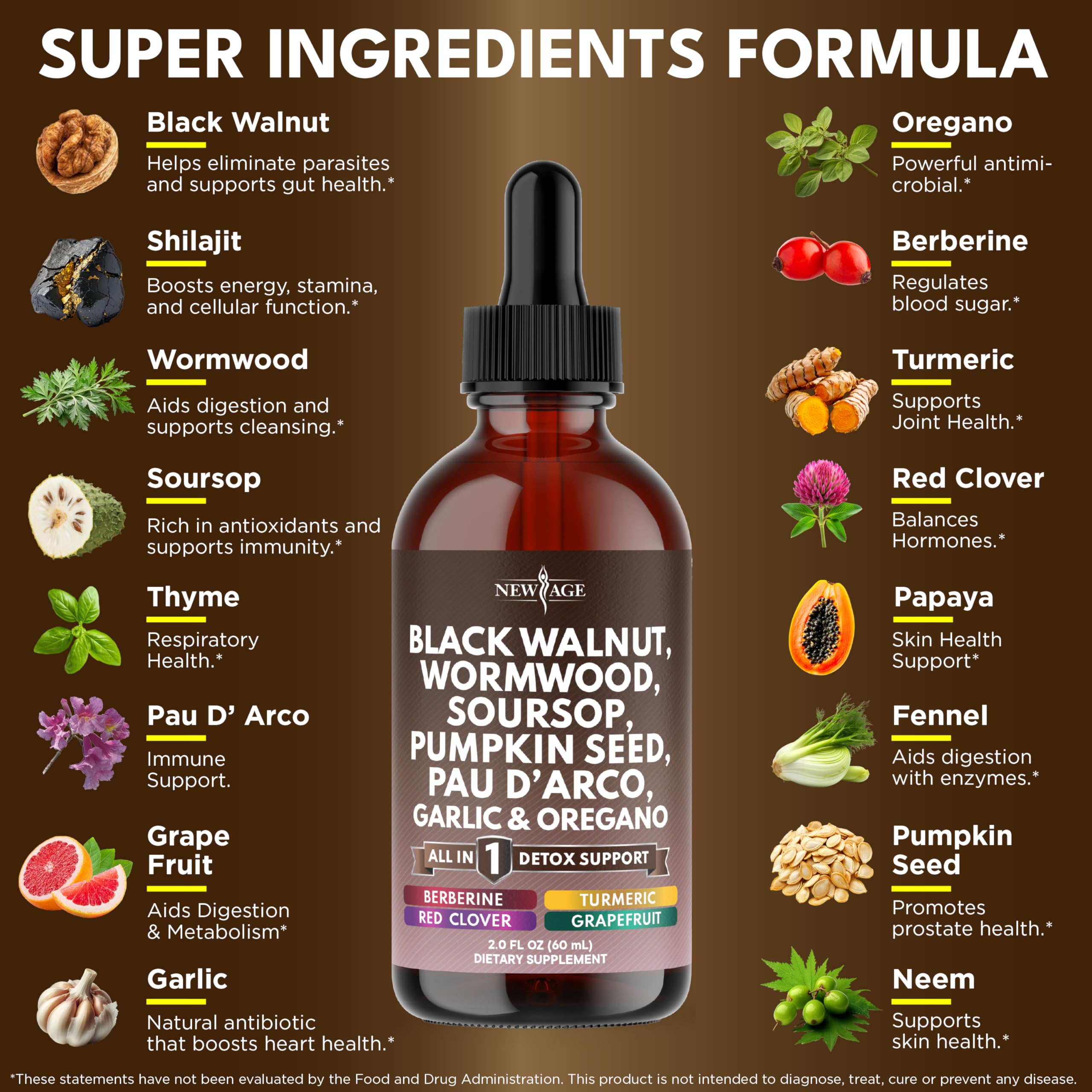 NEW AGE Black Walnut Wormwood Complex Liquid Droppers side view